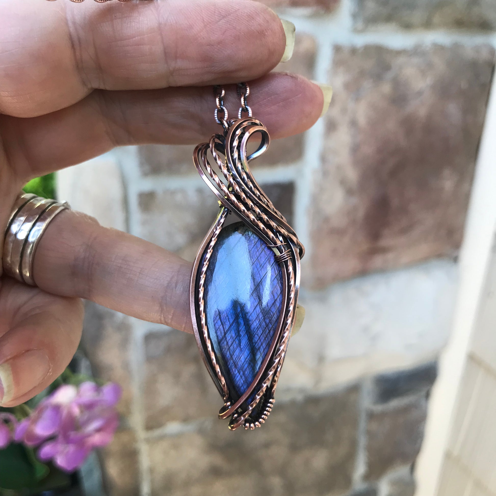 Purple Labradorite Copper Pendant