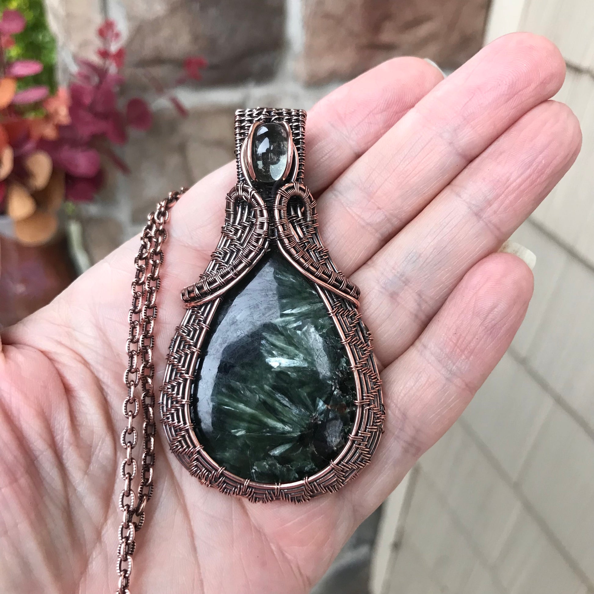 Seraphinite & Prasiolite Woven Pendant