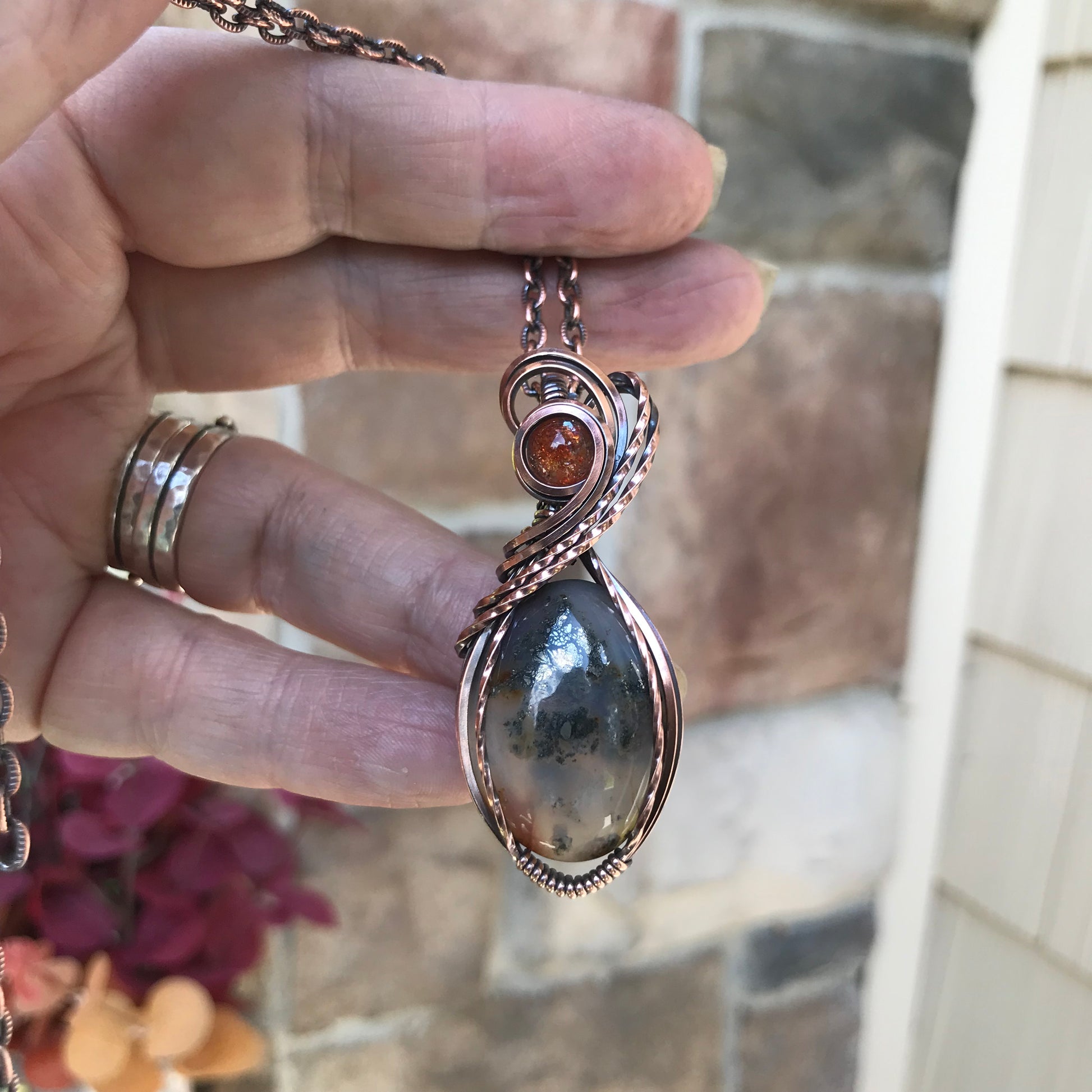 Graveyard Point Plume Agate Copper Necklace