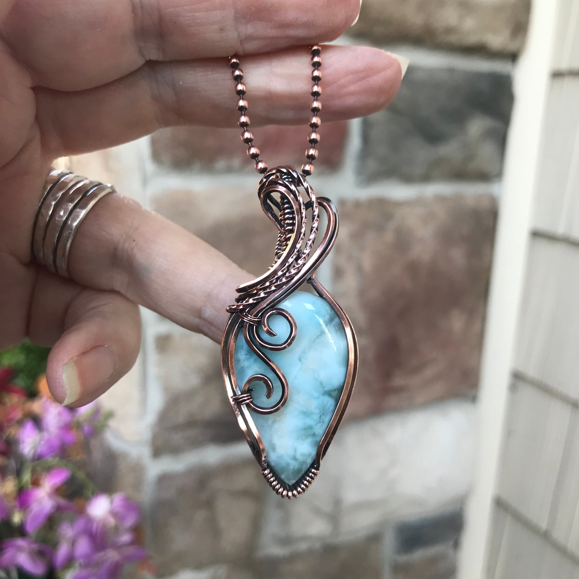 Larimar Copper Swirly Necklace