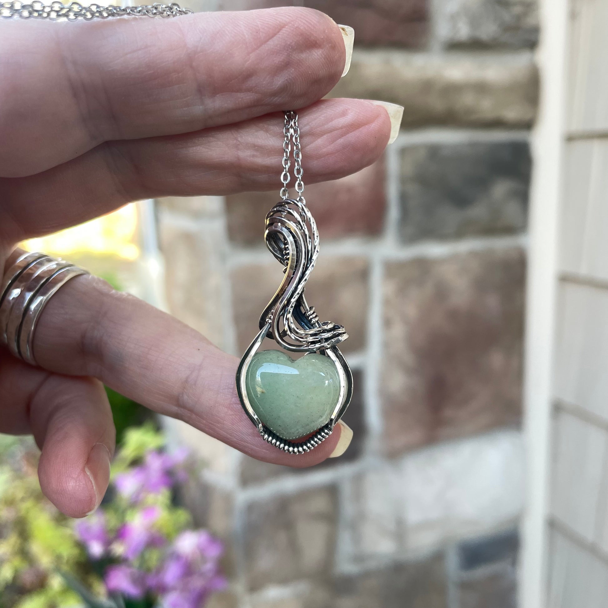 Green Aventurine Mini Heart Sterling Silver Necklace