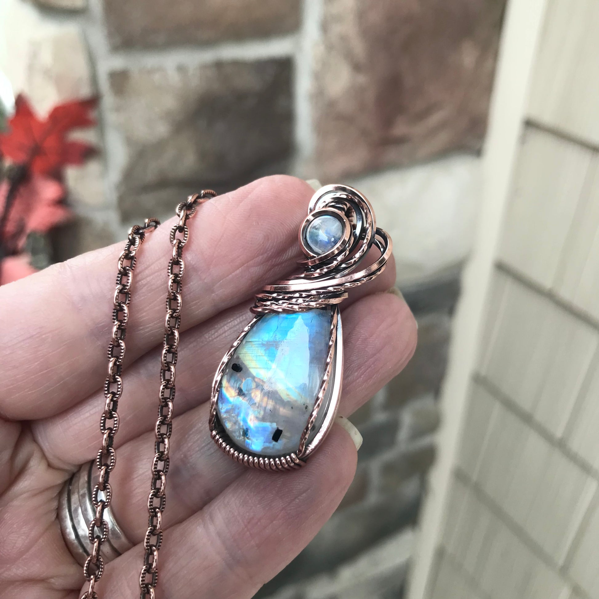Rainbow Moonstone Copper Pendant
