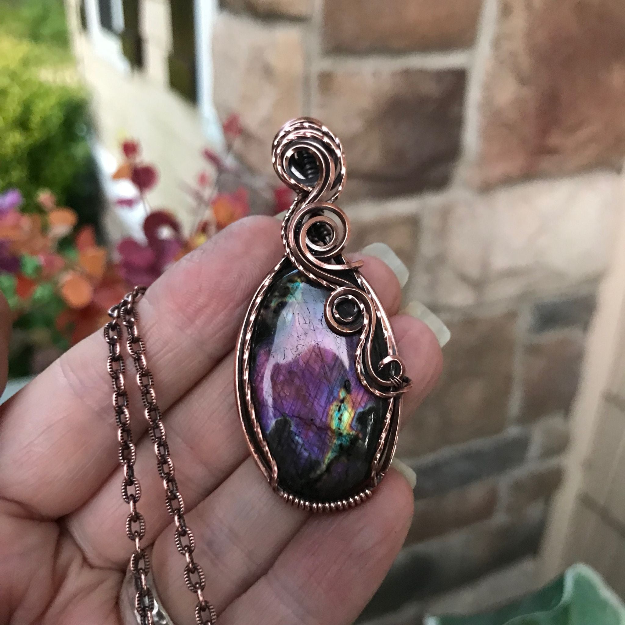 Maroon Purple Labradorite Copper Pendant