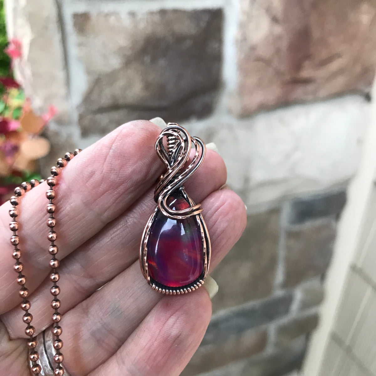 Aurora Opal Maroon Copper Necklace