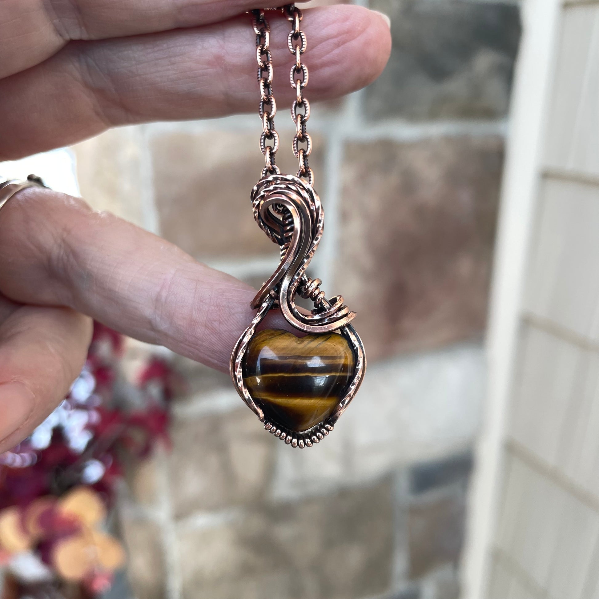 Tiger Eye Copper Heart Necklace