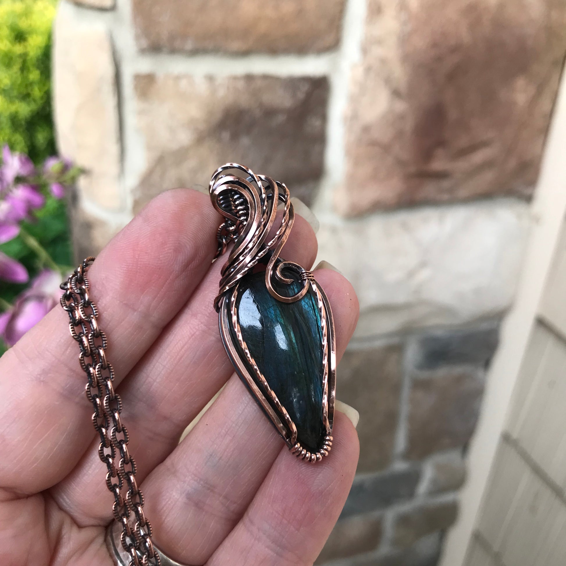 Teal Labradorite Copper Pendant