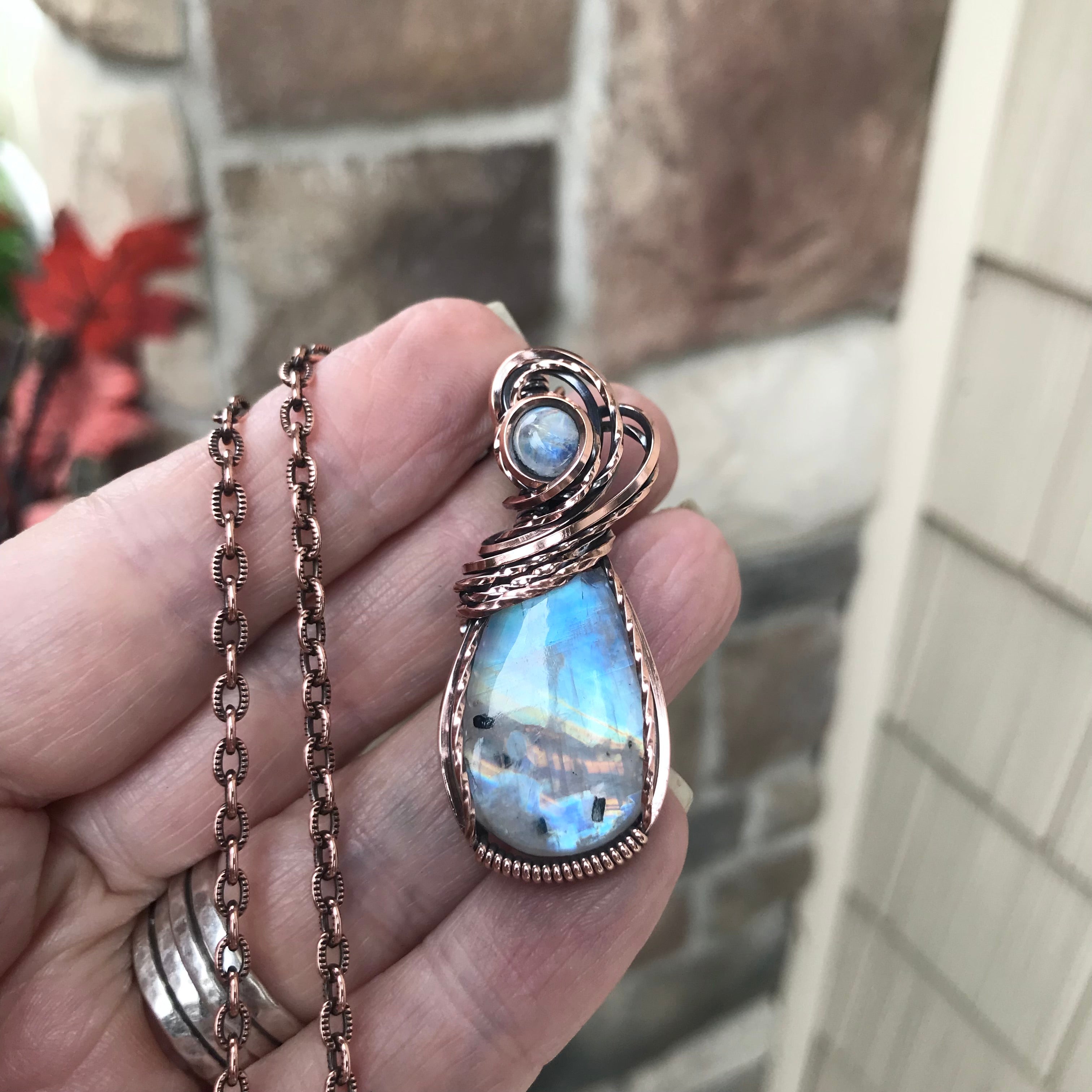 Rainbow Moonstone Copper Pendant