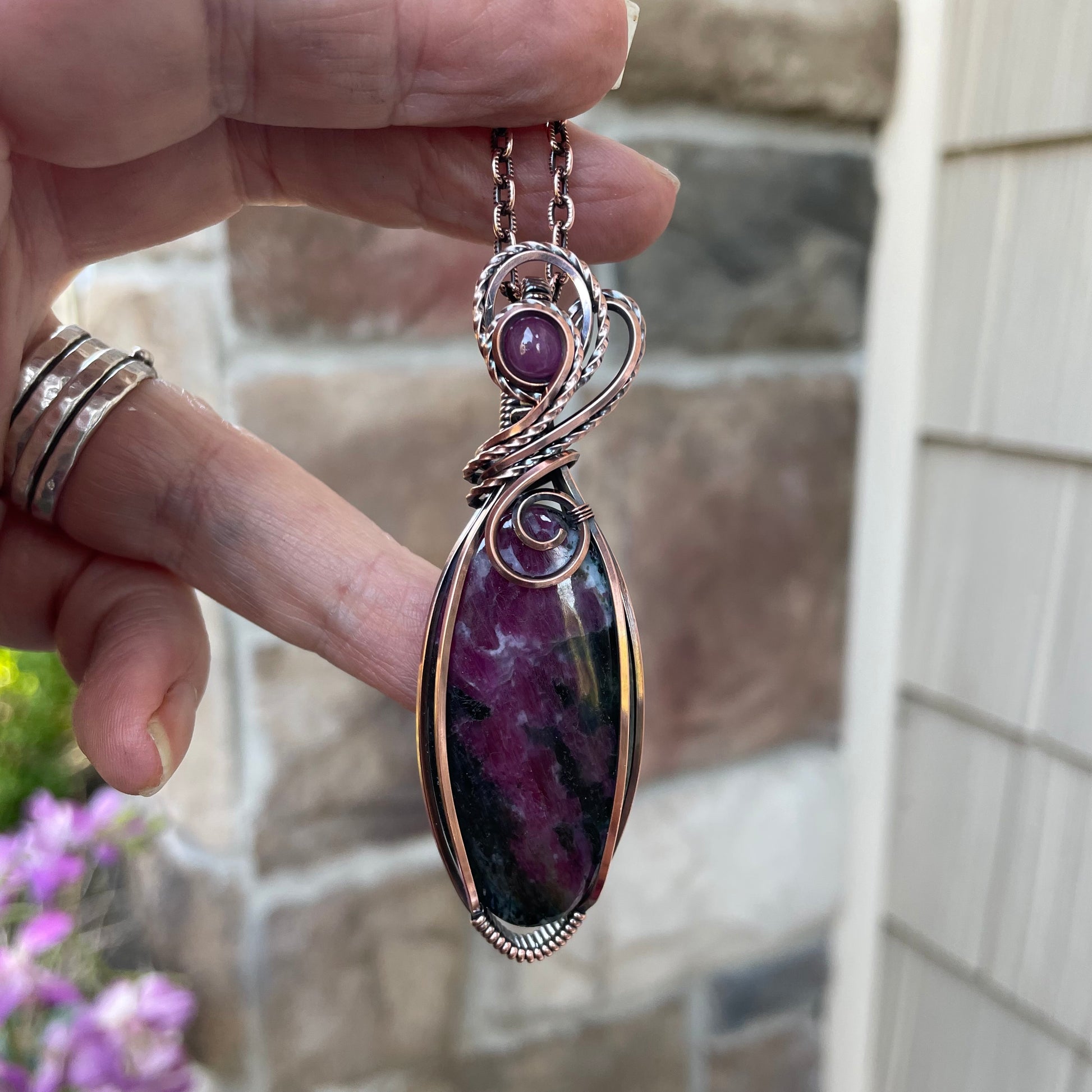 Ruby & Pink Sapphire Copper Pendant