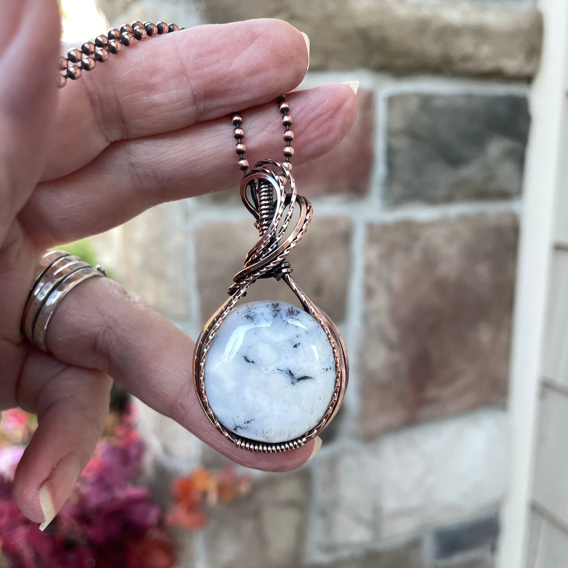 Dendritic Opal Agate Copper Pendant