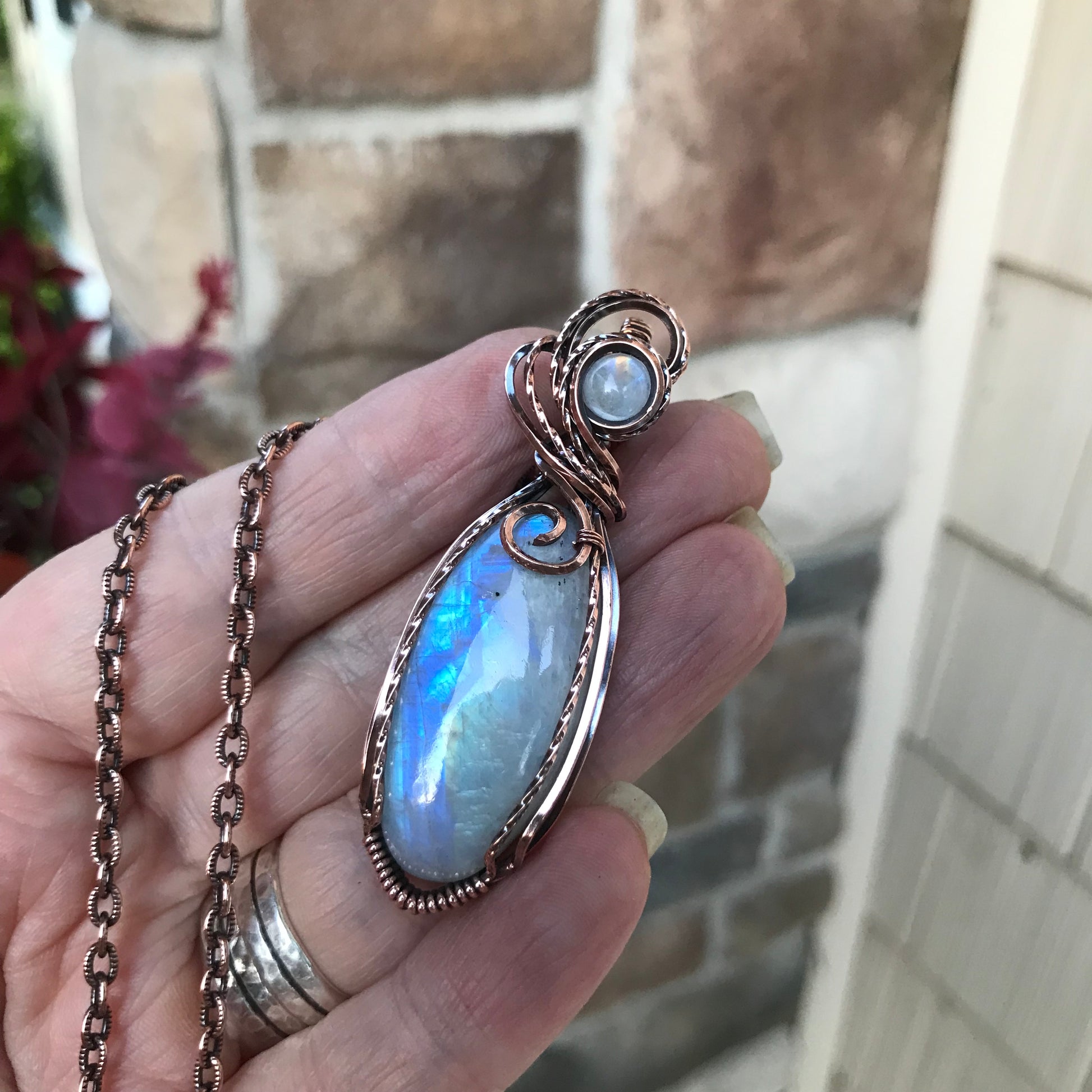 Moonstone with Moonstone Swirly Copper Pendant