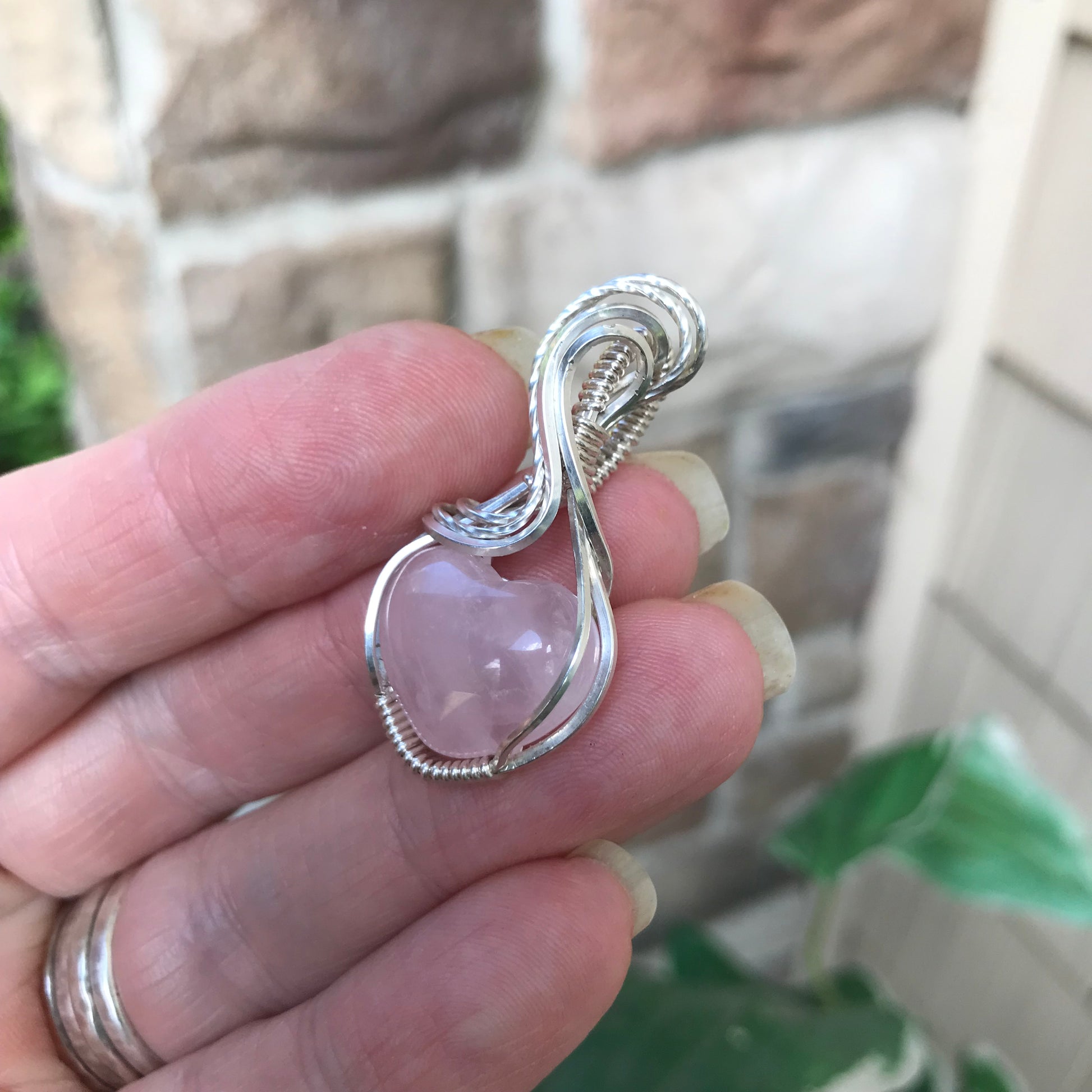 Rose Quartz Mini Heart Shaped Silver Necklace