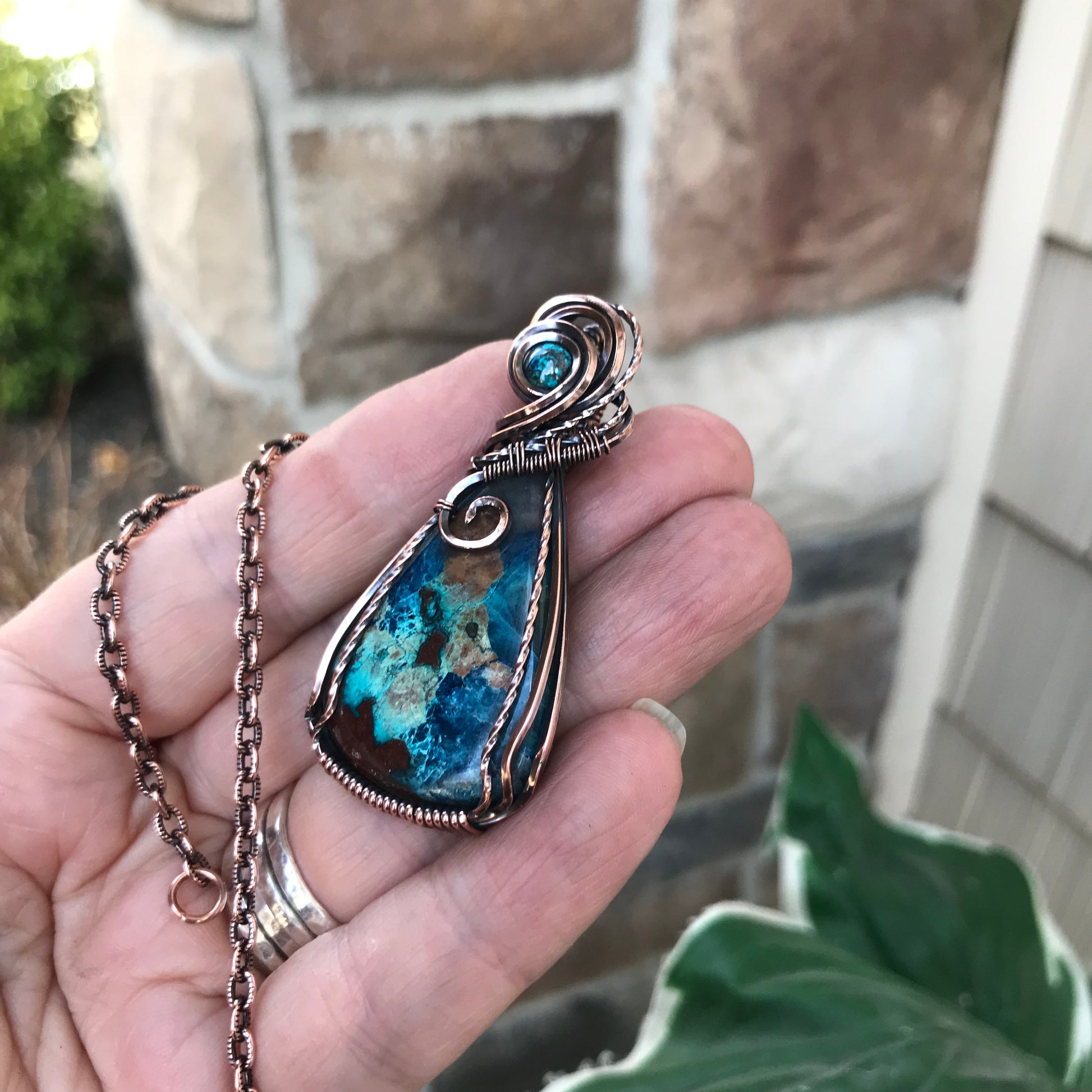 Shattuckite with Chrysocolla Accent Copper Necklace