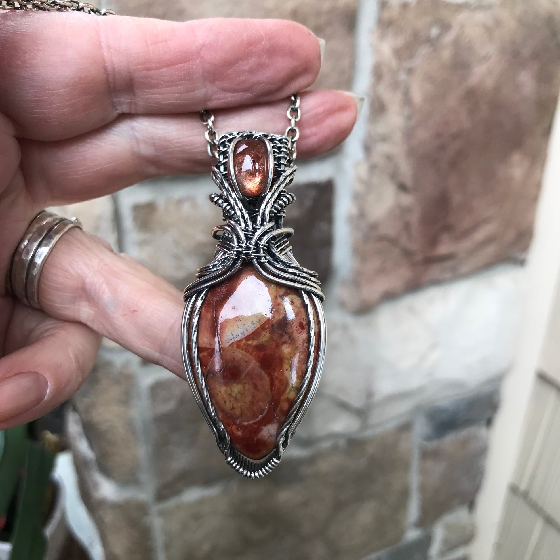 CUSTOM LISTING - Wildeye Jasper & Sunstone Sterling Silver Necklace