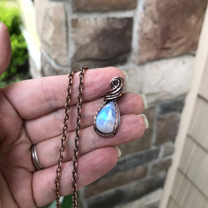 Moonstone Pear Shape Mini Copper Necklace