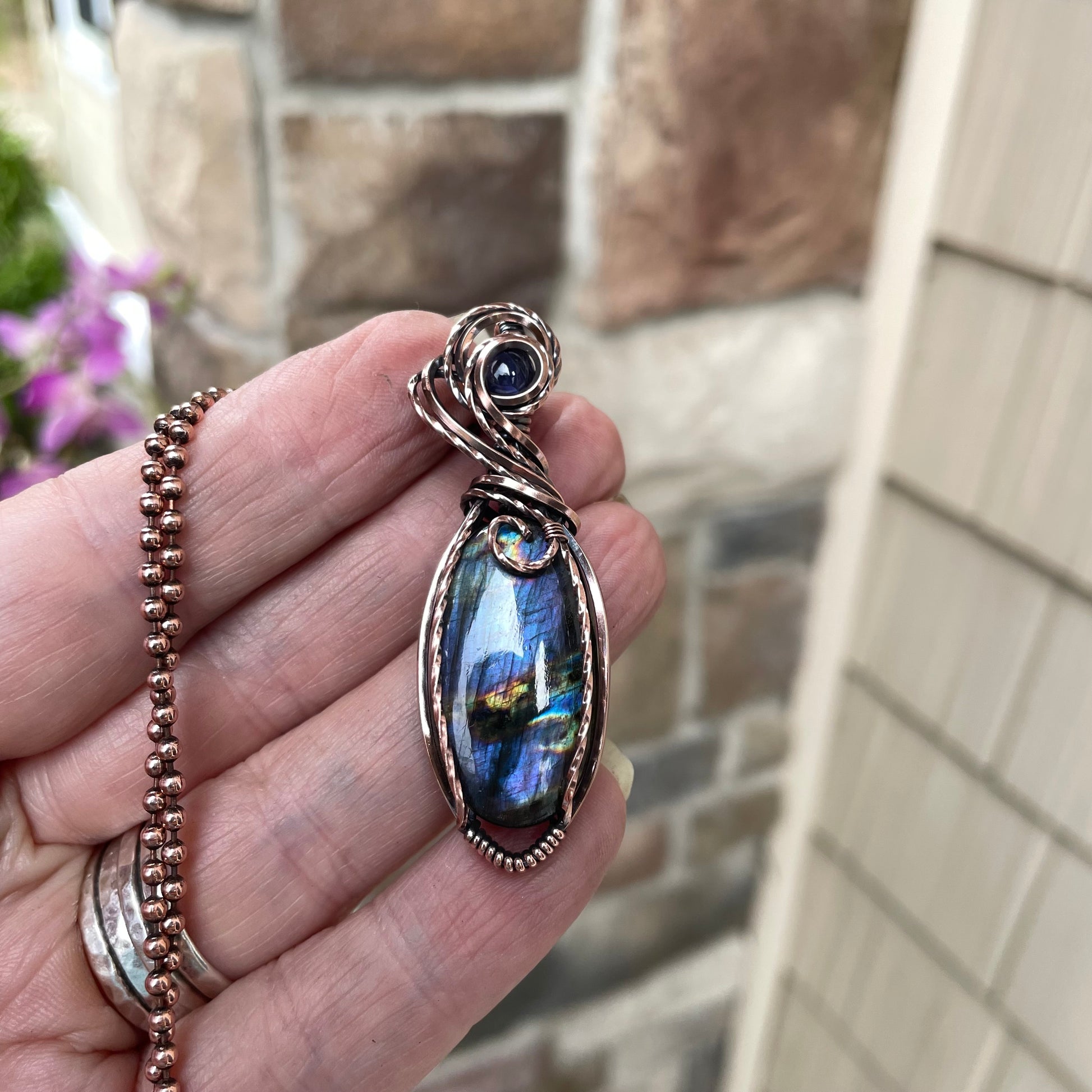 Indigo Labradorite & Iolite Copper Pendant