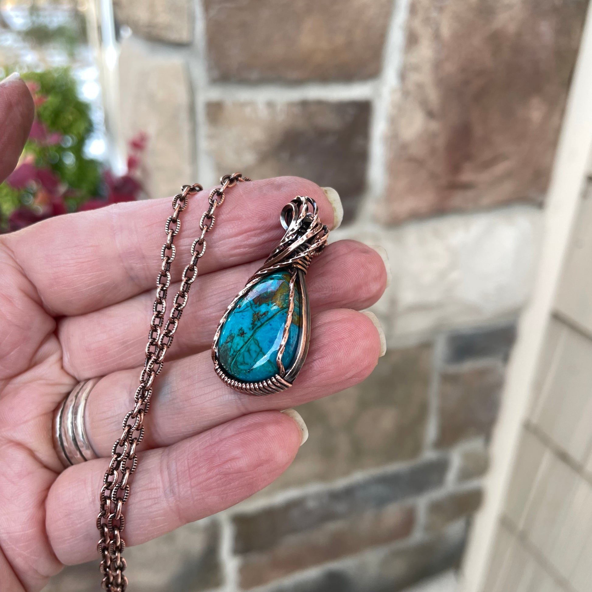 Chrysocolla Small Teardrop Copper Necklace