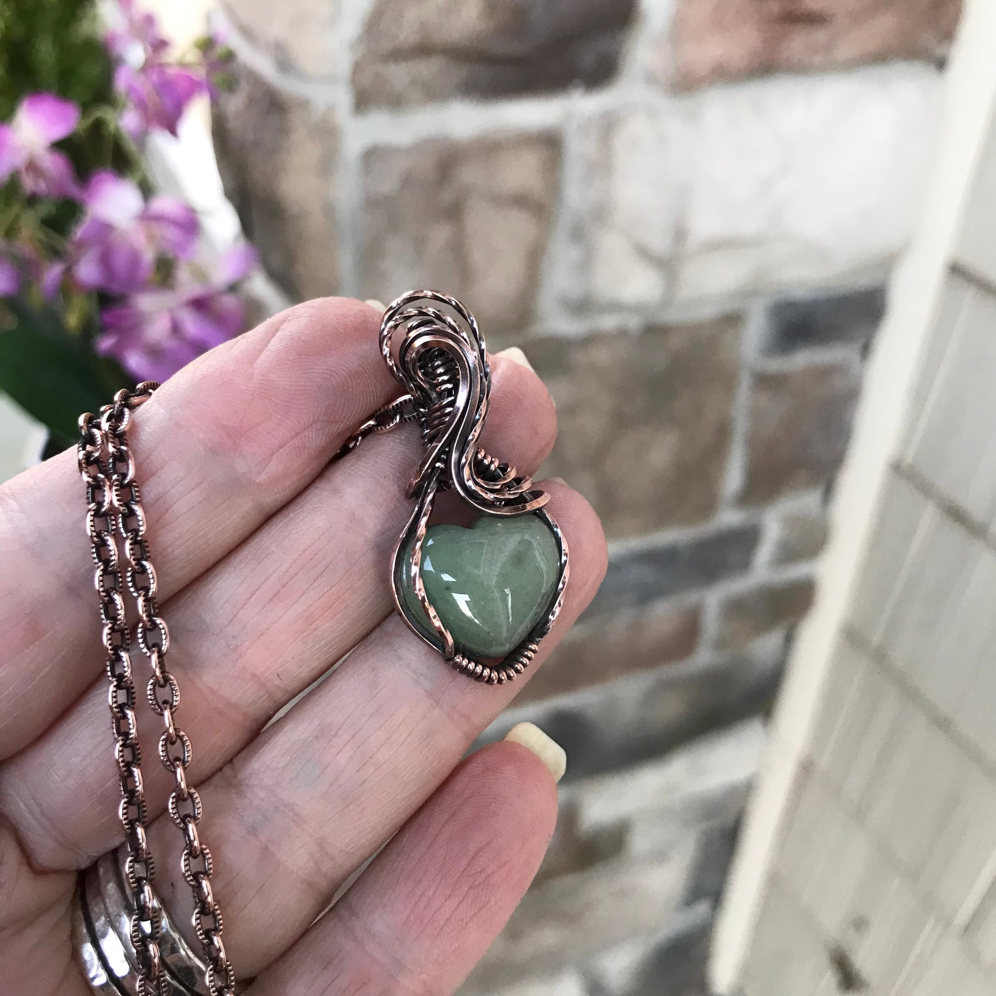 Aventurine Small Heart Copper Necklace