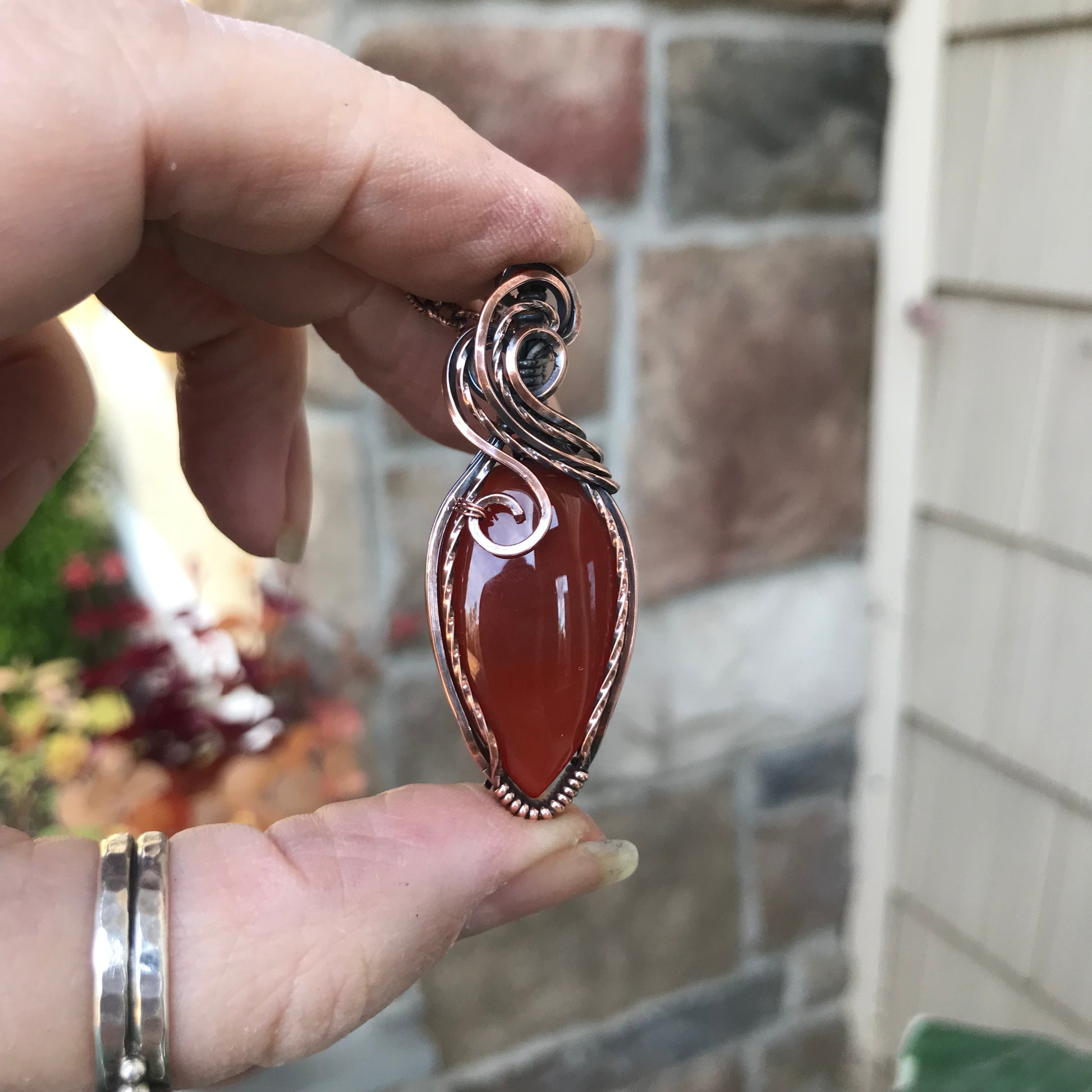 Carnelian Teardrop Copper Necklace