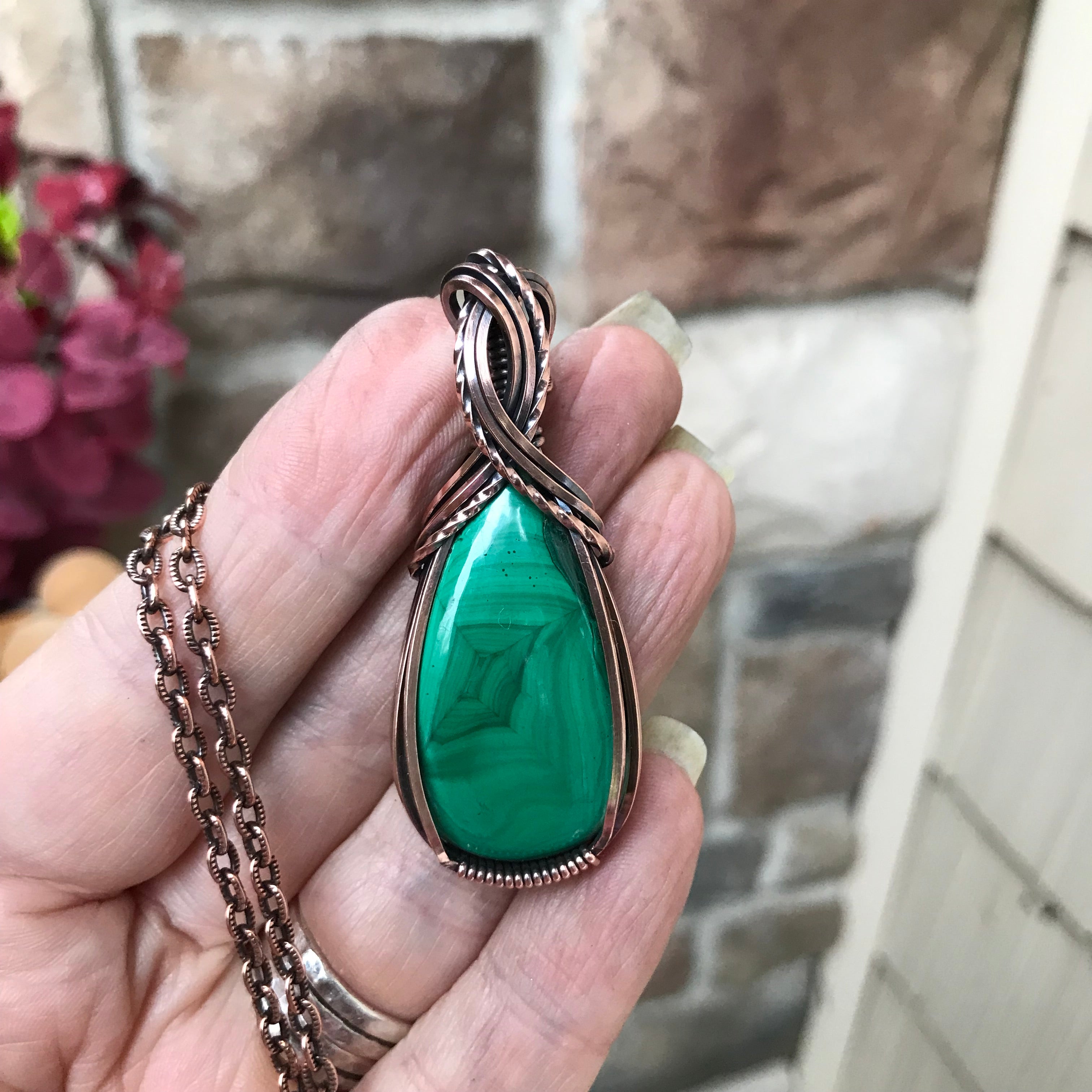 Malachite Copper Teardrop Pendant