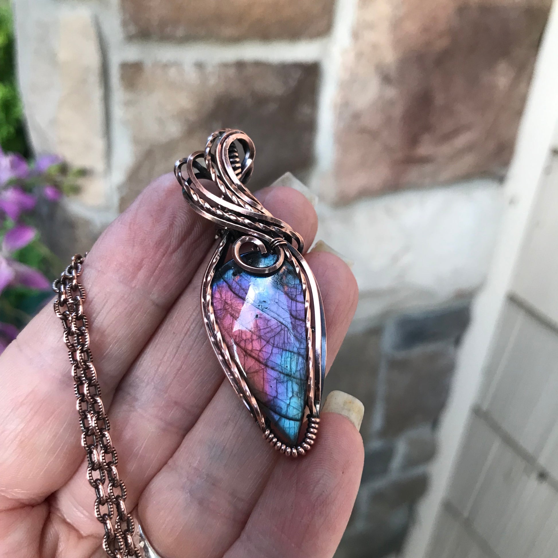 Blue Pink Purple Labradorite Copper Necklace