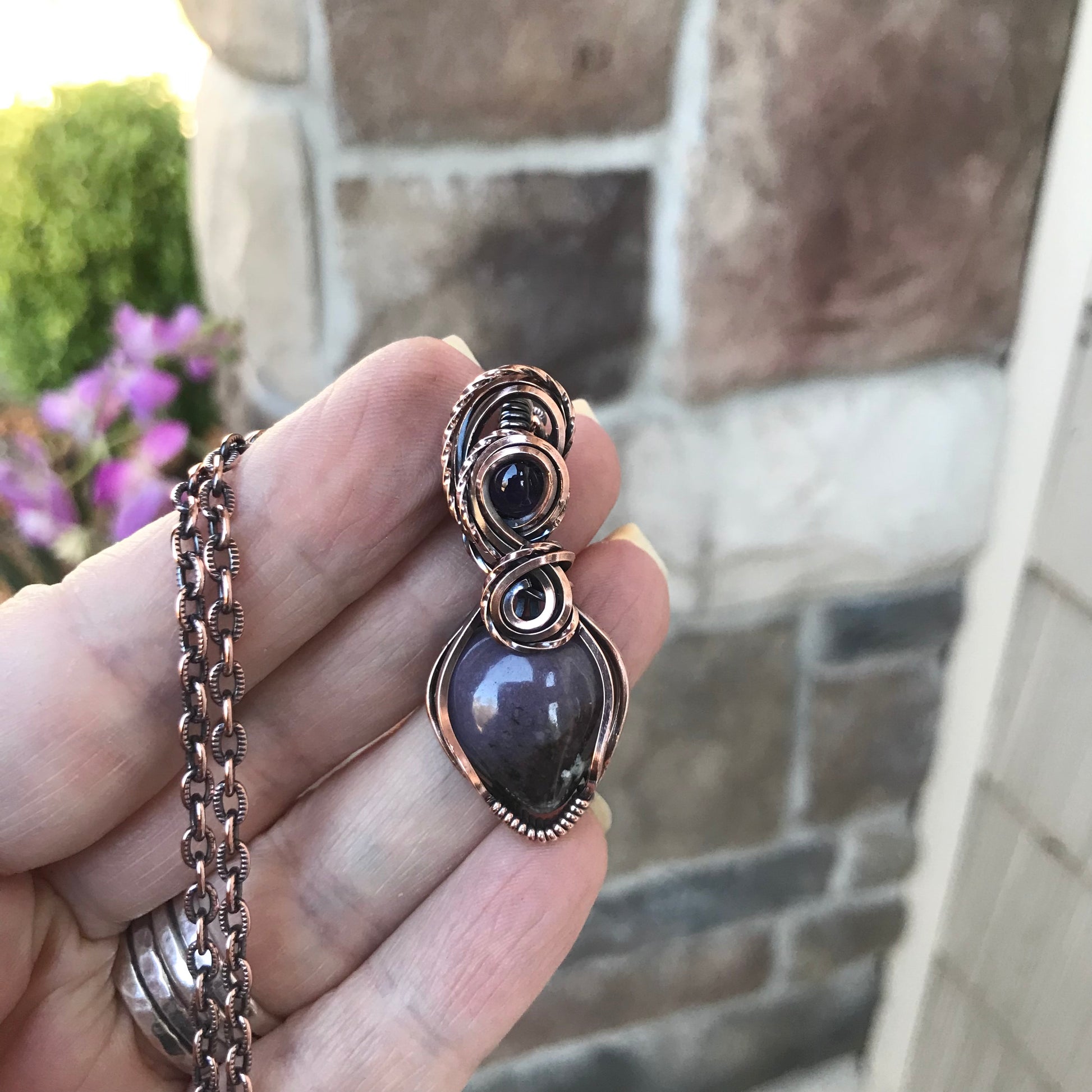 Amethyst Sage Agate Copper Pendant