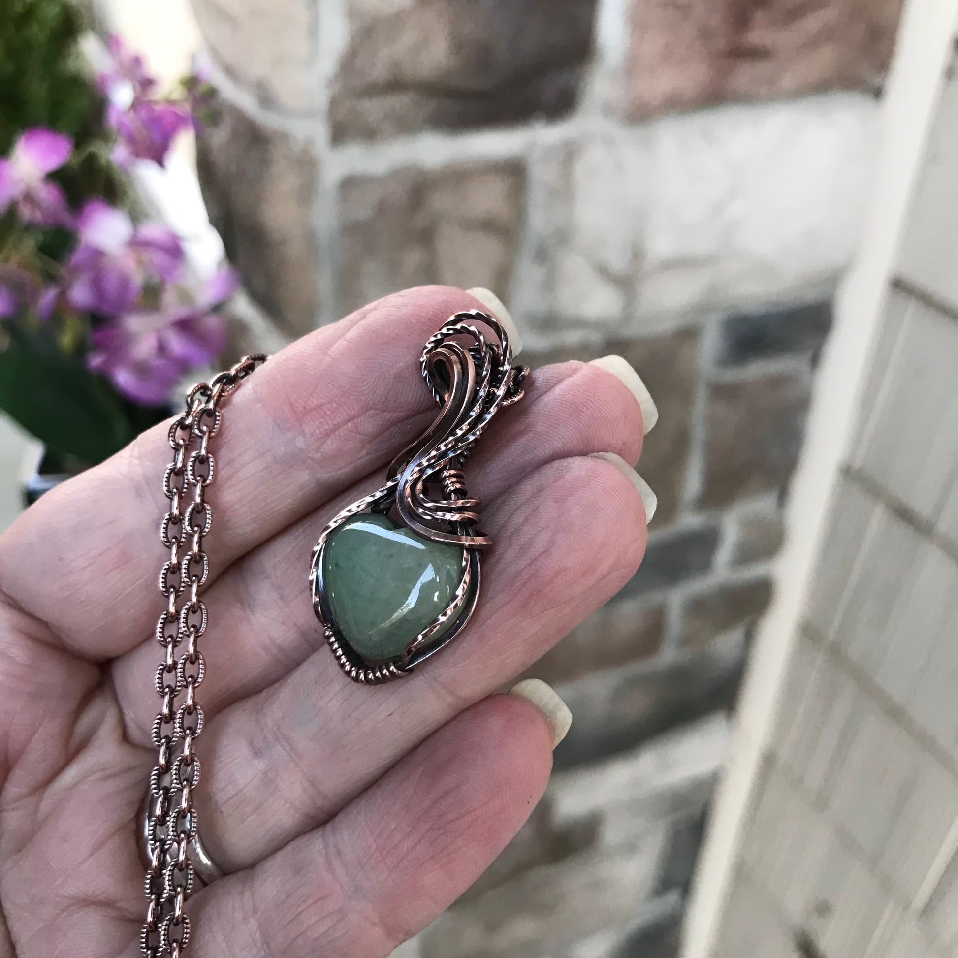 Aventurine Small Heart Copper Necklace