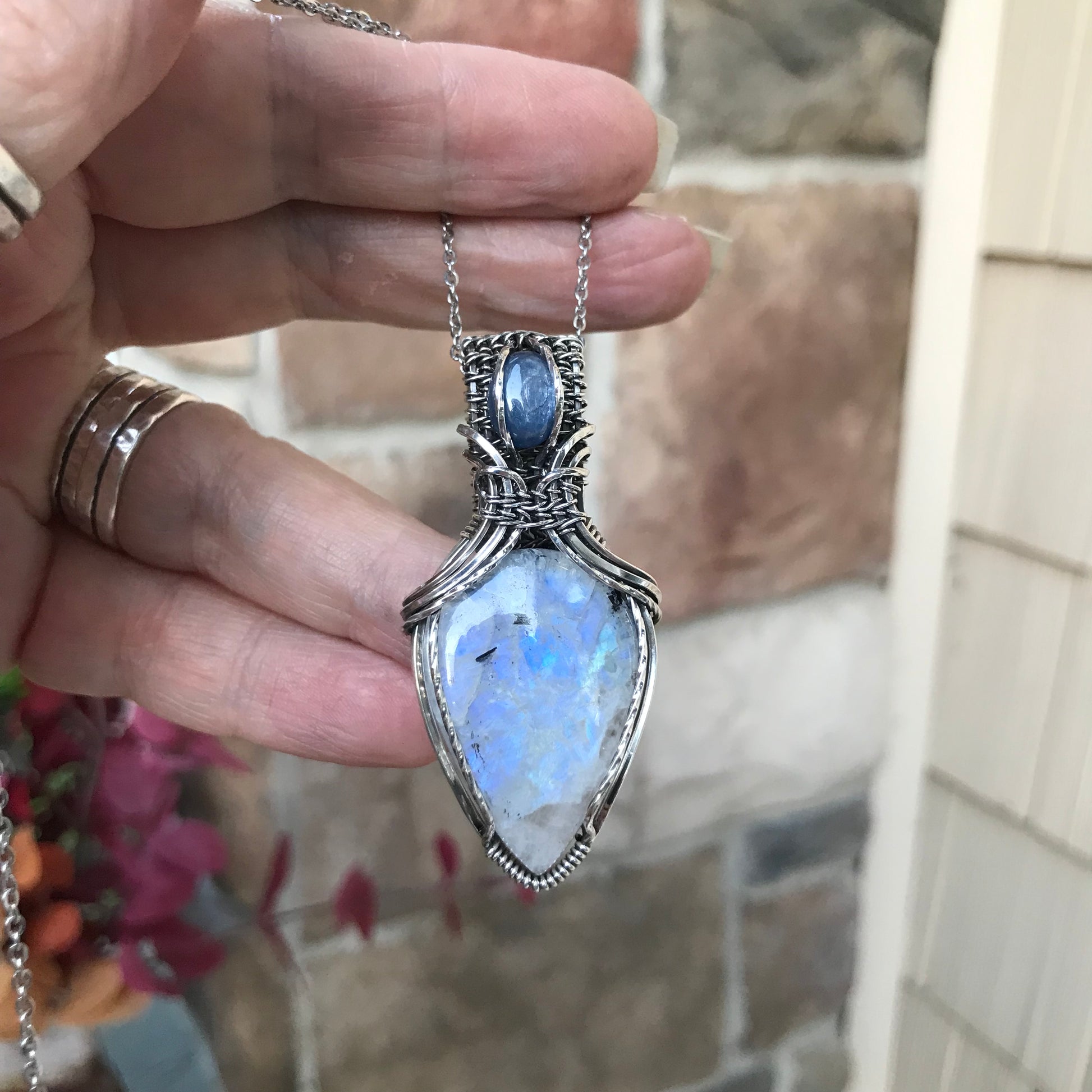 Moonstone & Kyanite Silver Pendant