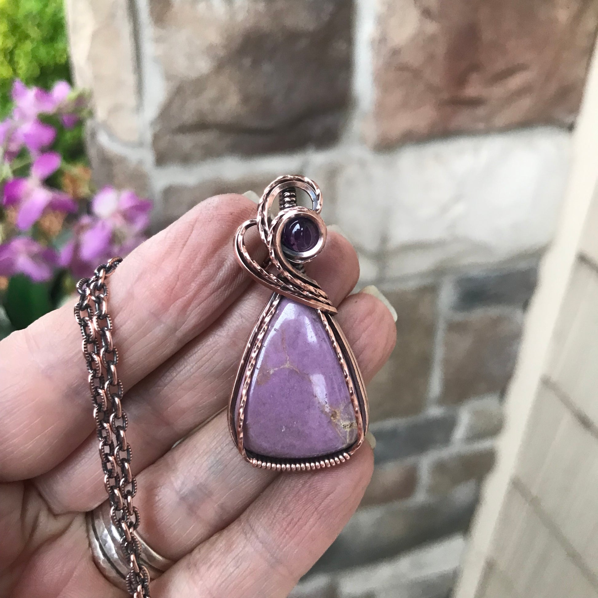 Phosphosiderite & Amethyst Swirly Copper Necklace