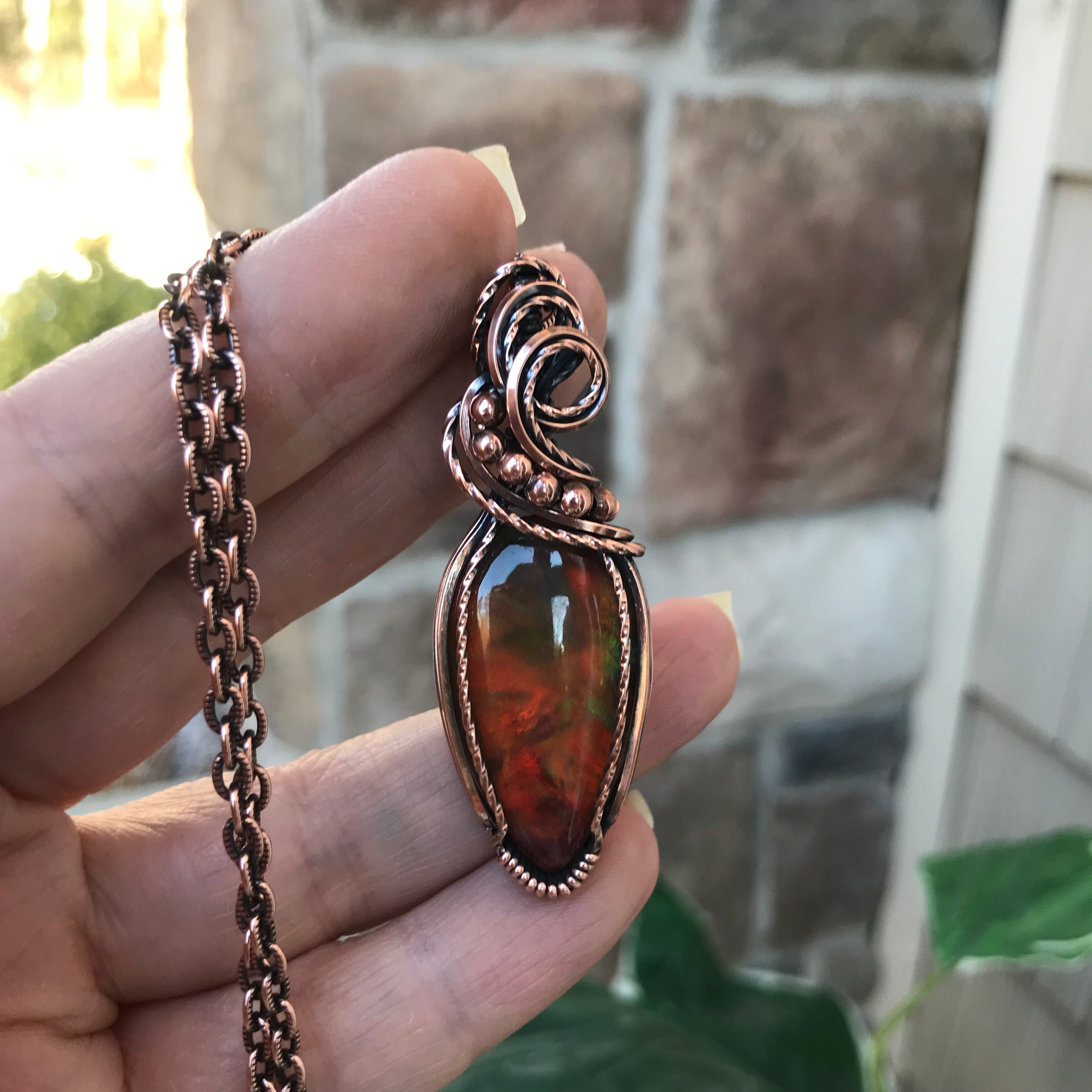 Aurora Opal Autumn Colors Copper Necklace