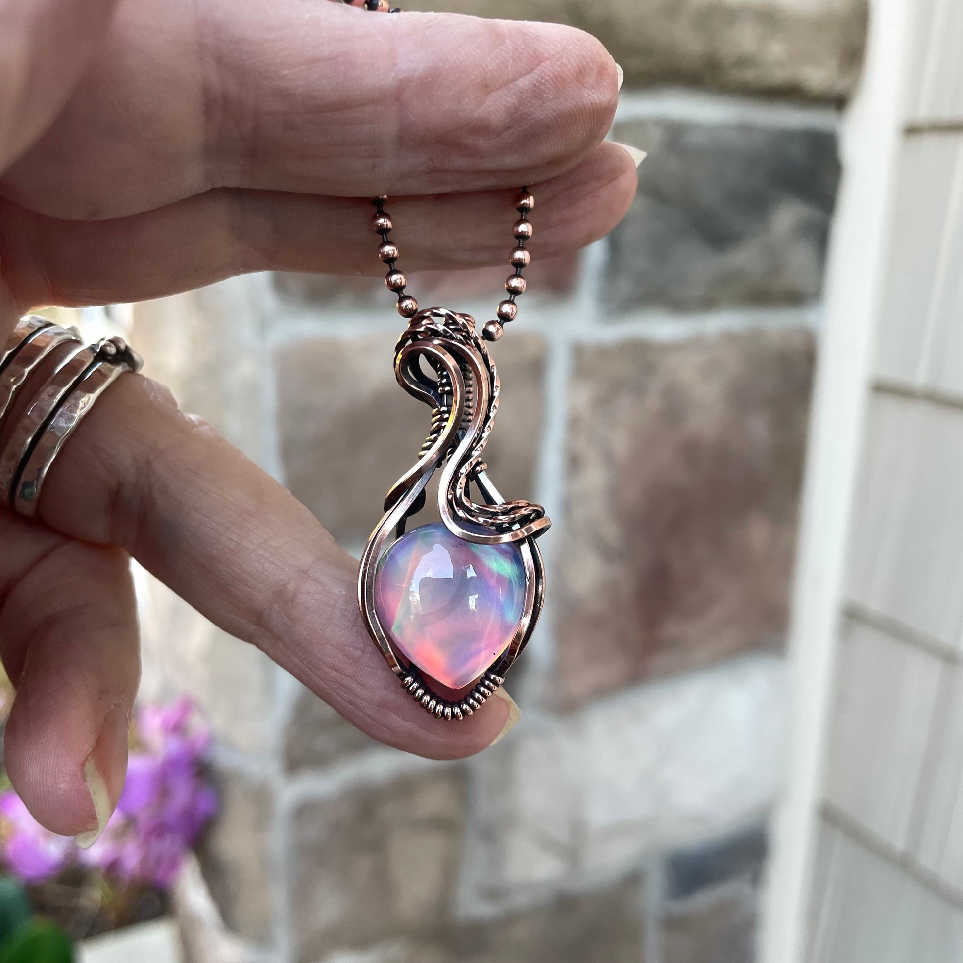 Aurora Opal Small Rainbow Copper Necklace