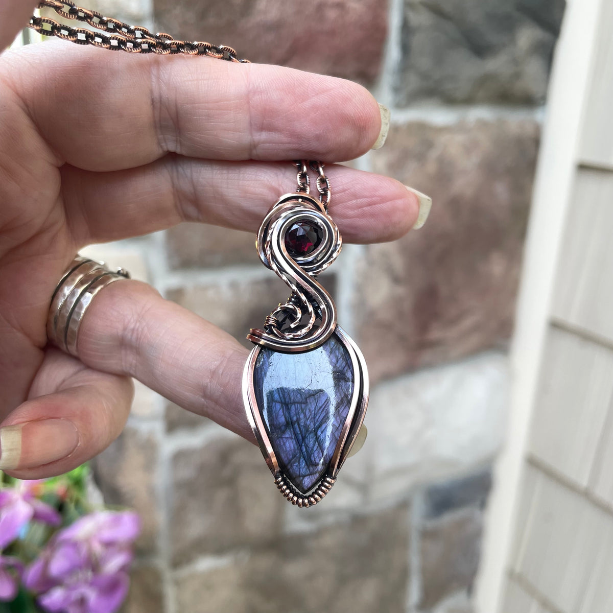 Purple Labradorite & Garnet Copper Necklace