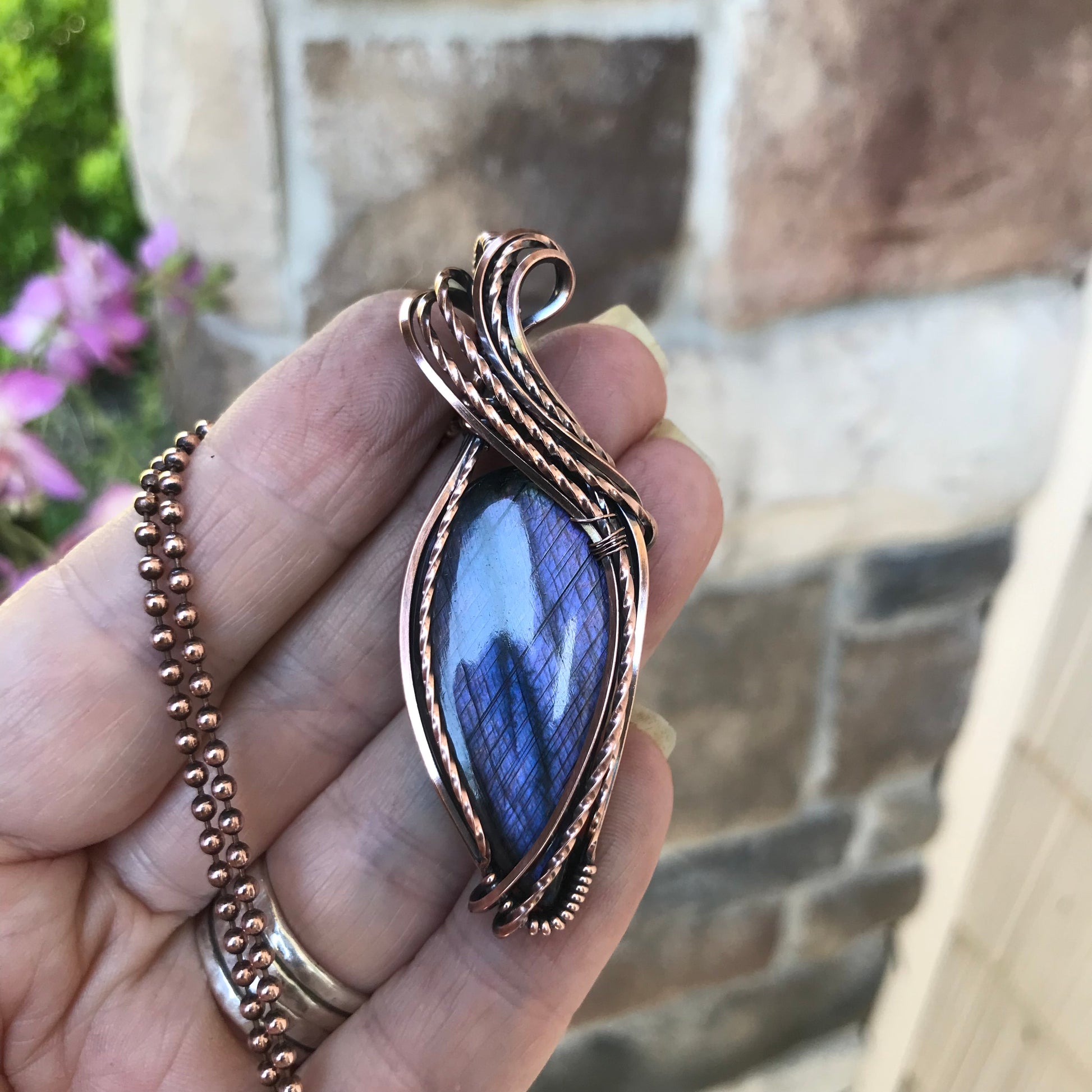 Purple Labradorite Copper Pendant