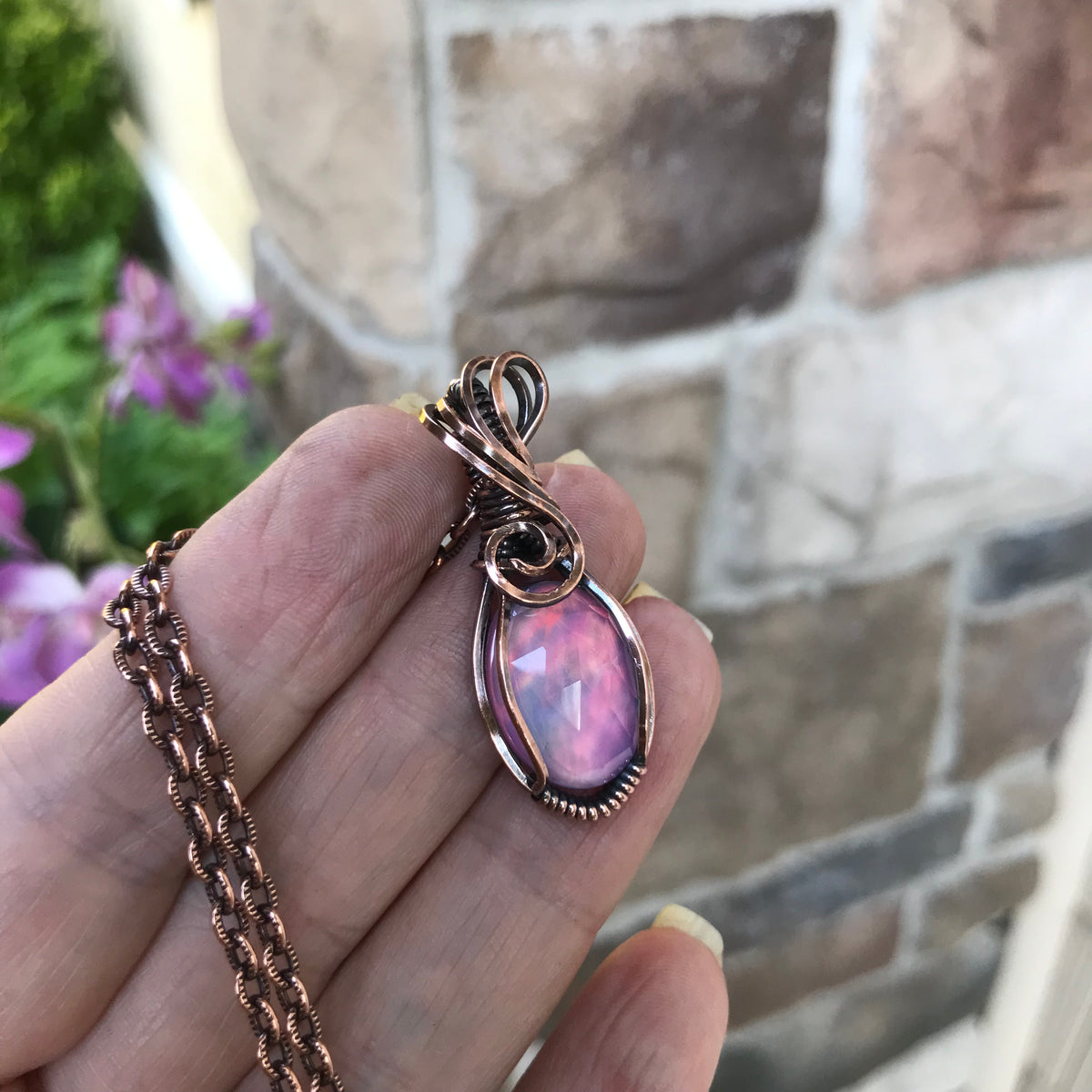Aurora Opal Oval Copper Pendant