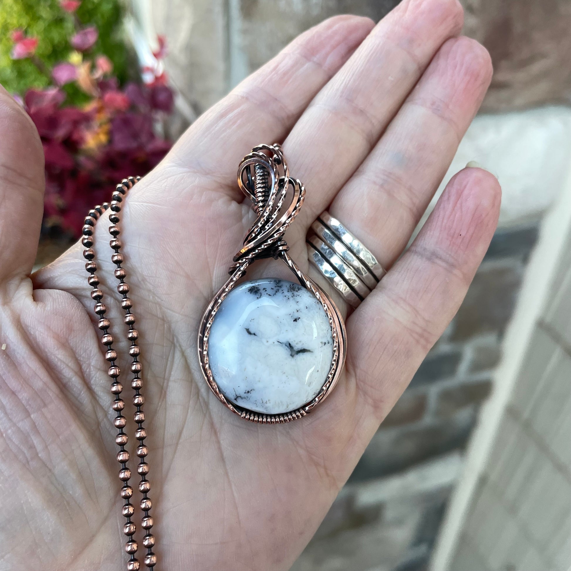 Dendritic Opal Agate Copper Pendant