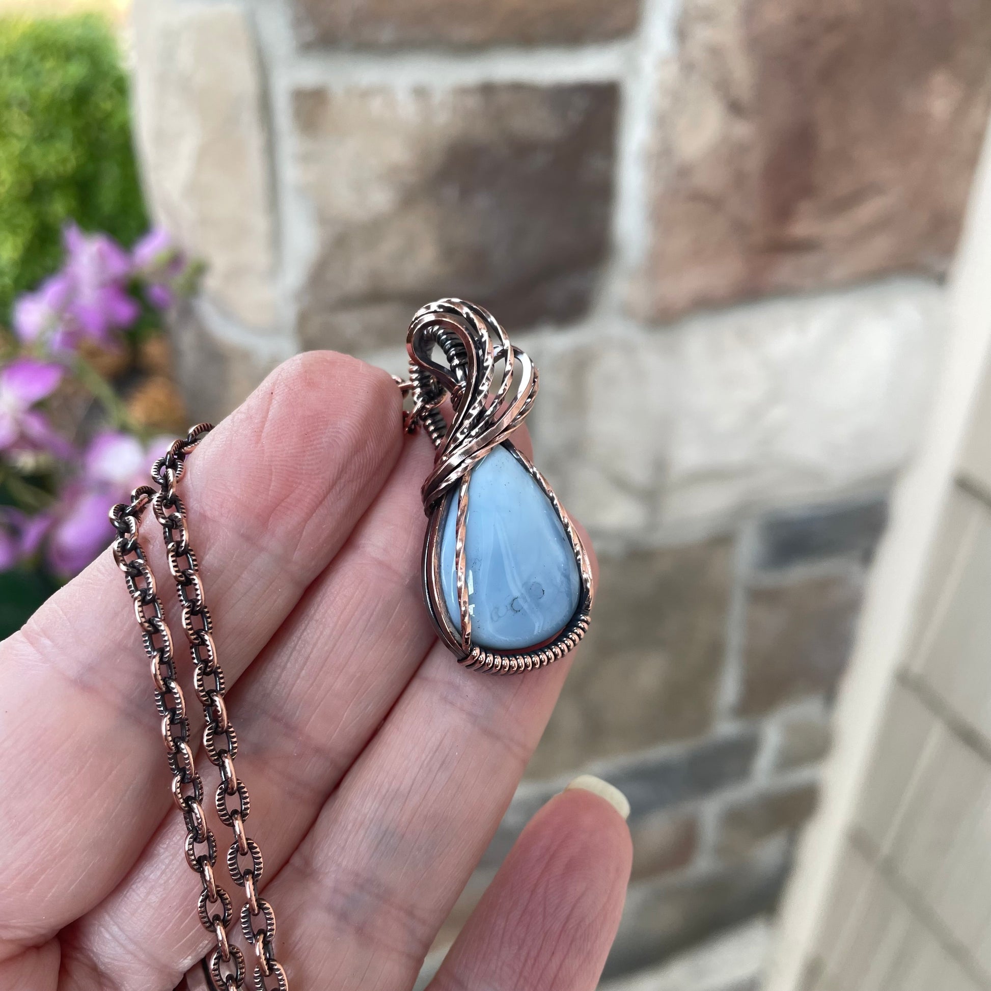 Blue Opal Teardrop Small Copper Necklace