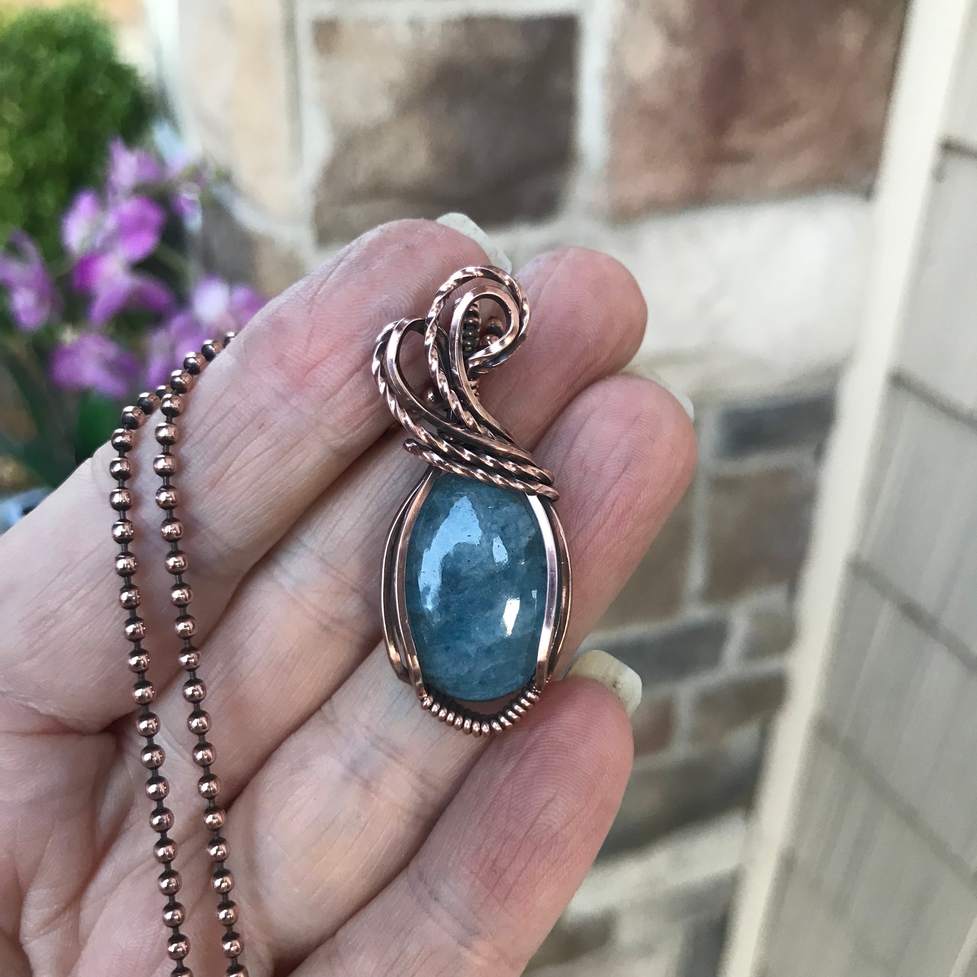 Aquamarine Oval Copper Necklace