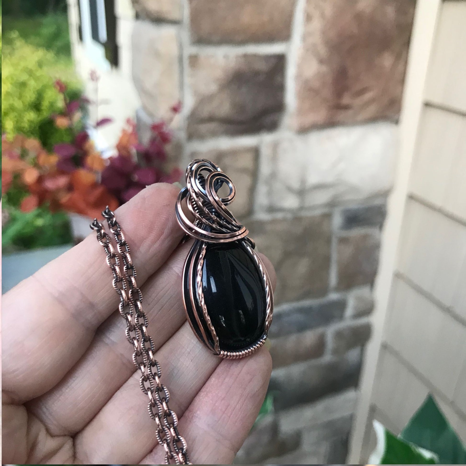 Black Obsidian Oval Copper Necklace