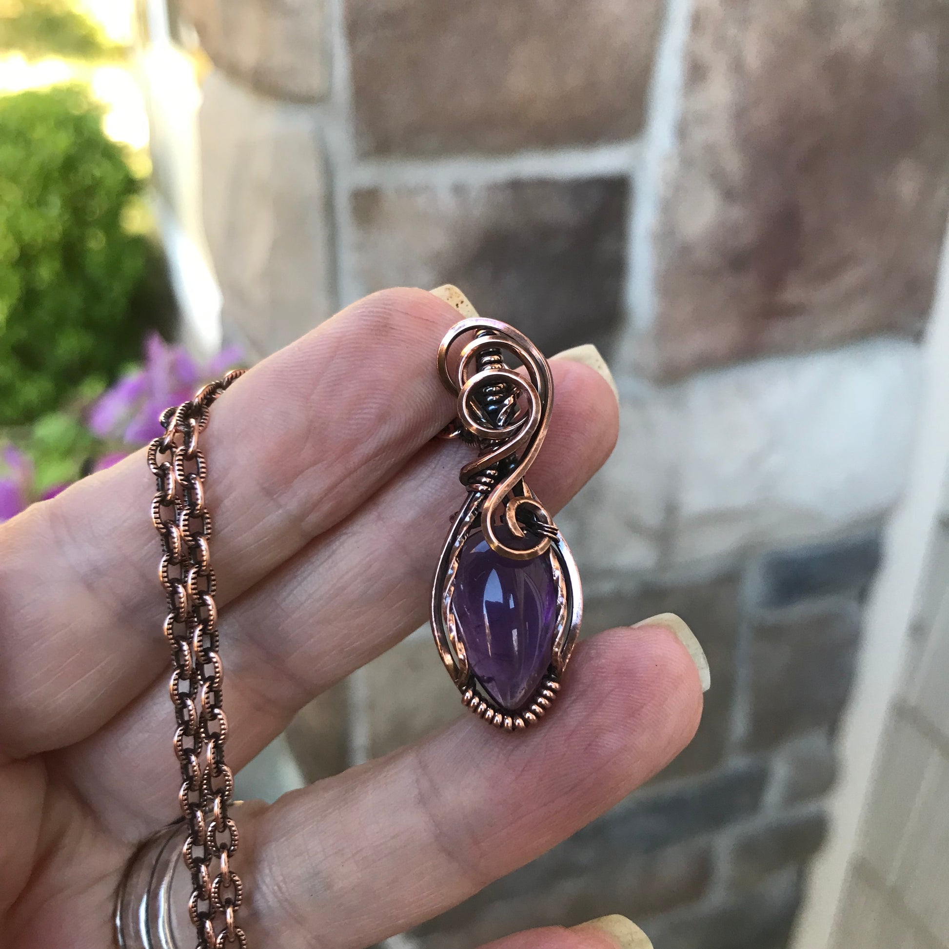 Amethyst Small Swirly Copper Pendant