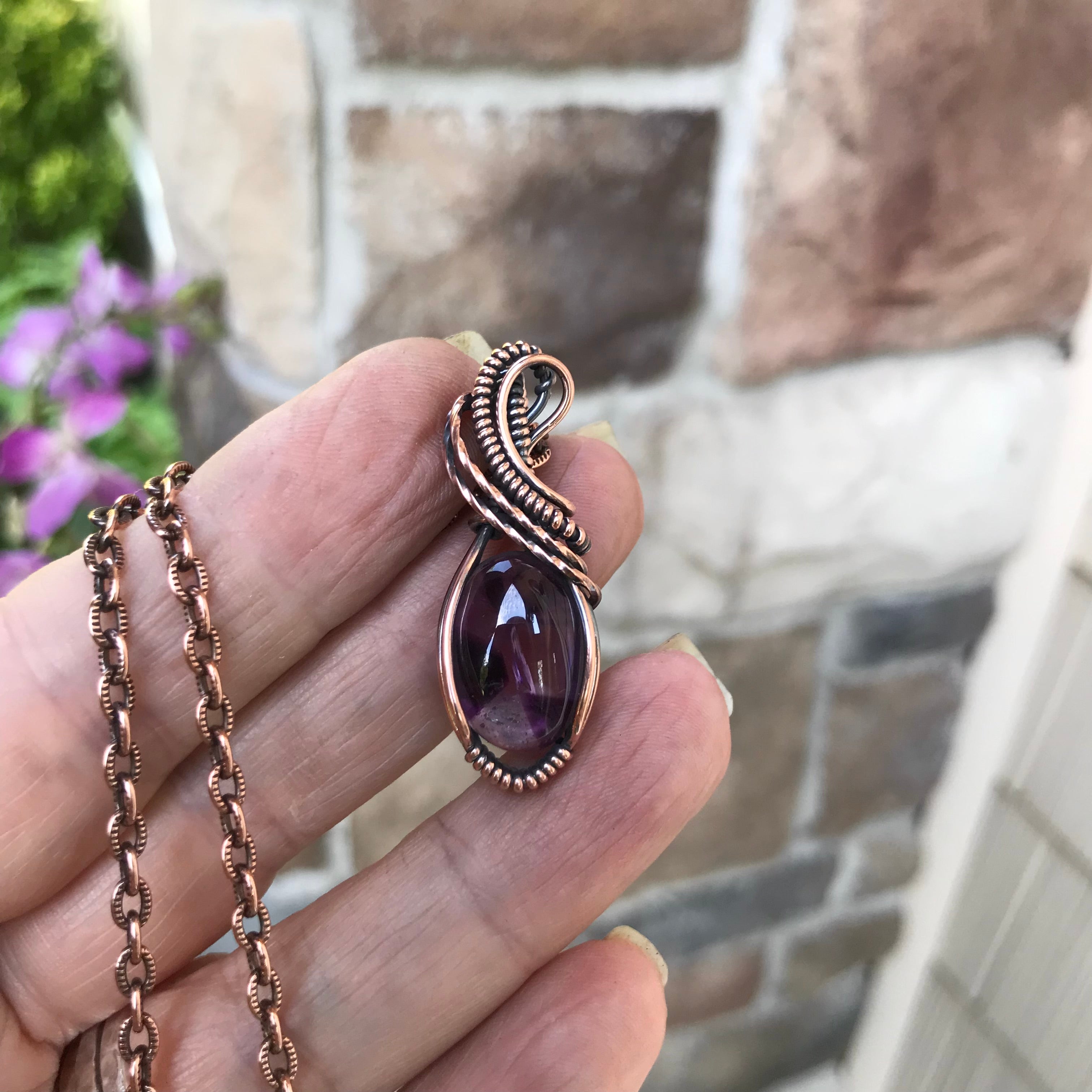 Amethyst Small Oval Copper Necklace