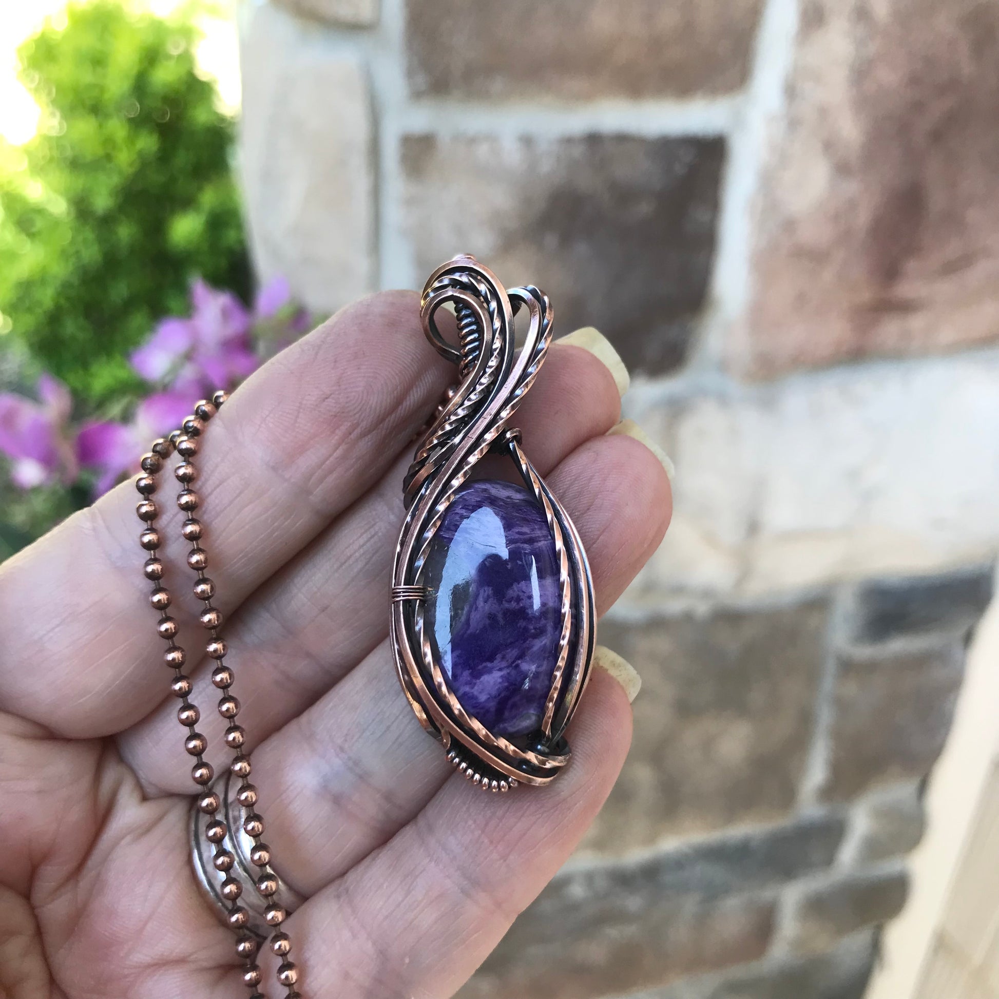 Charoite Oval Copper Pendant