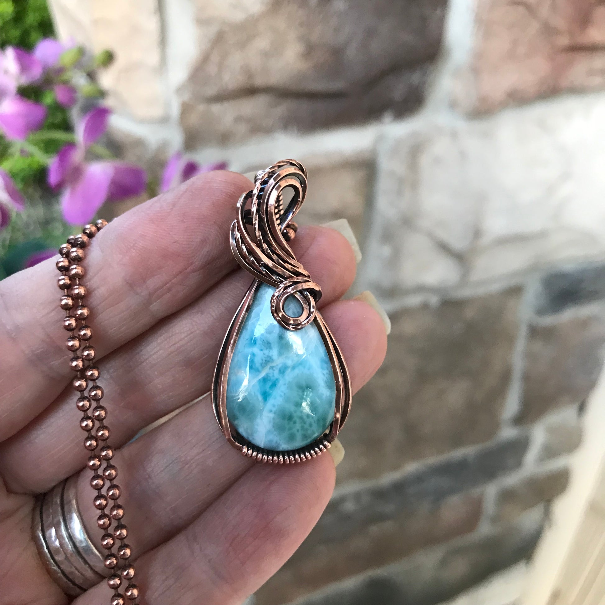 Larimar Small Teardrop Copper Pendant