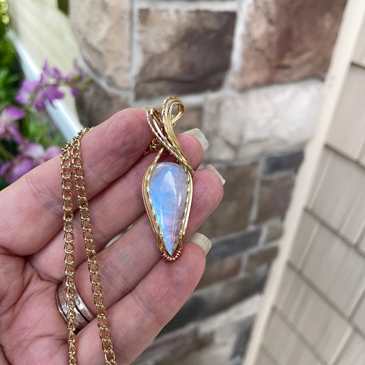 Moonstone Teardrop Brass Pendant