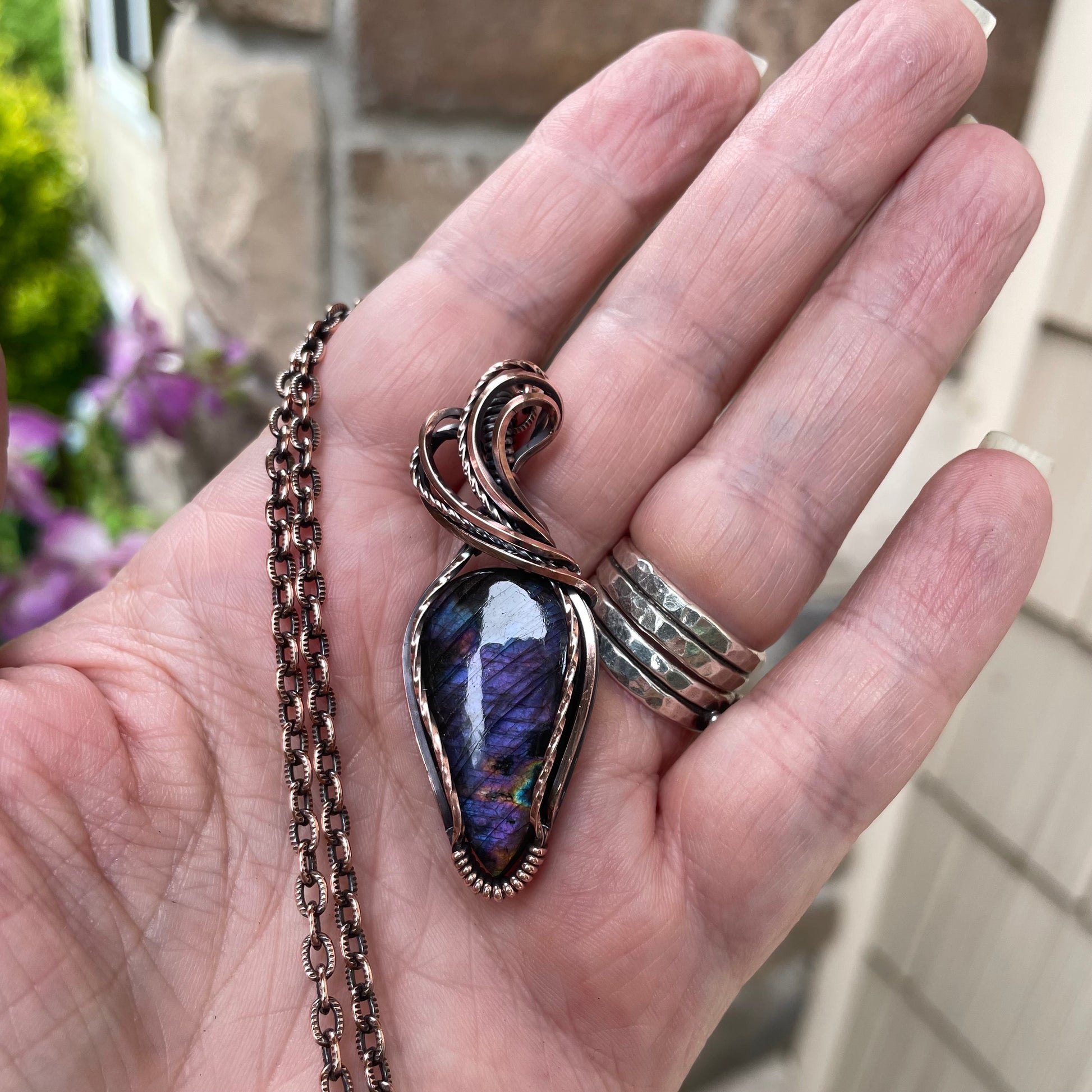 Purple Labradorite Copper Pendant