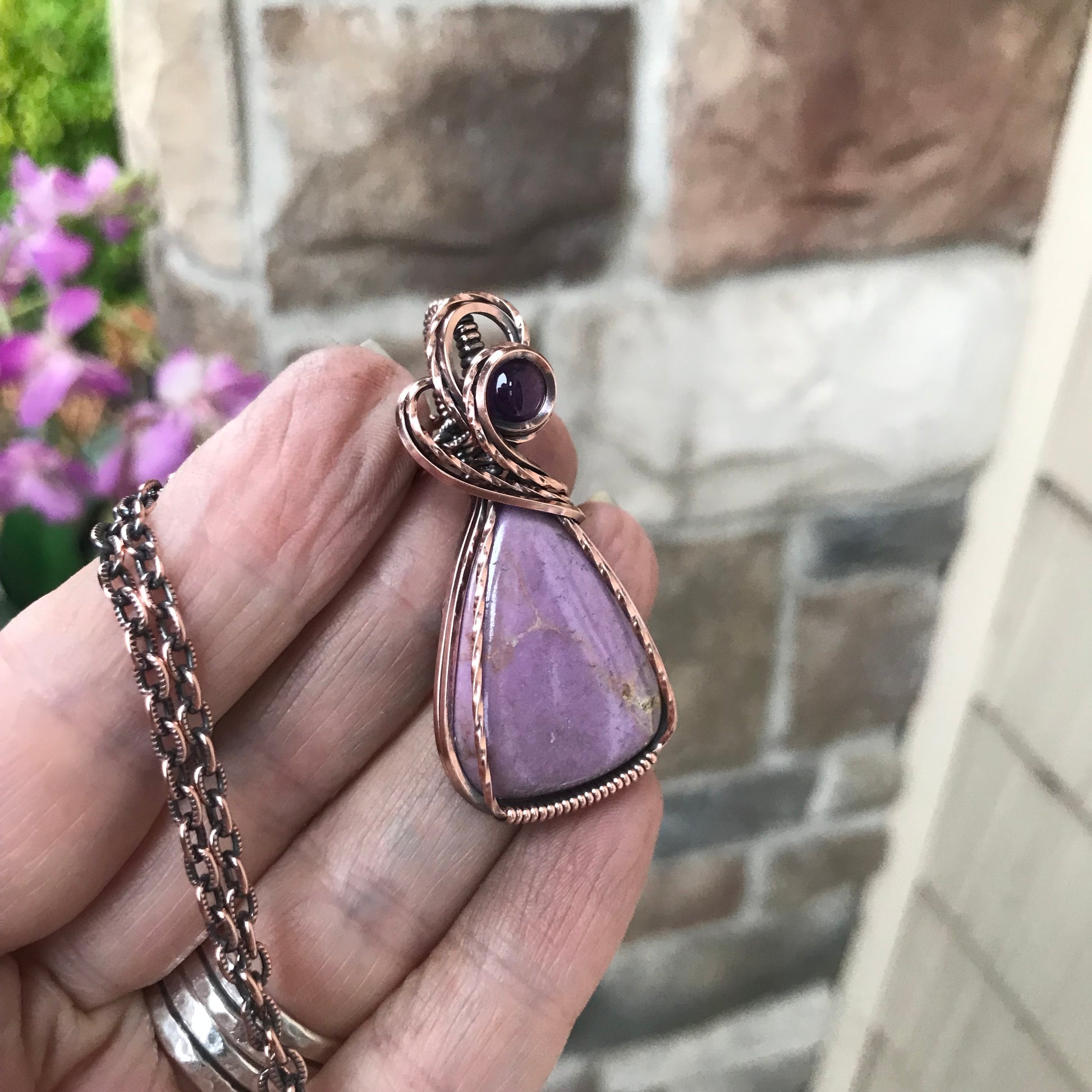Phosphosiderite & Amethyst Swirly Copper Necklace