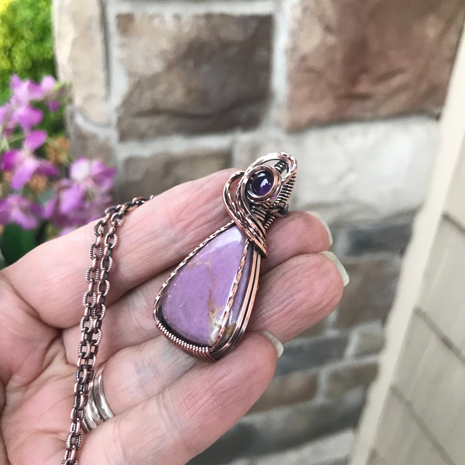Phosphosiderite & Amethyst Swirly Copper Necklace