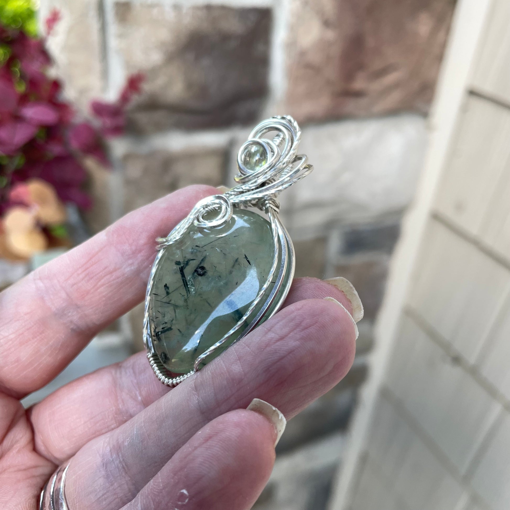 Prehnite & Prasiolite Silver Pendant