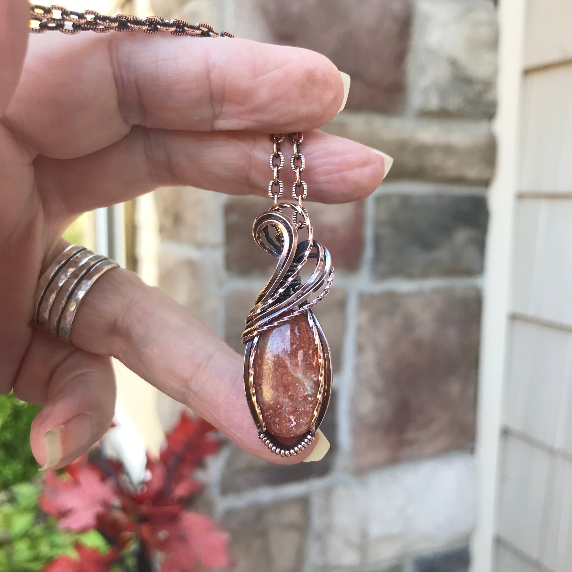 Sunstone Small Oval Copper Necklace