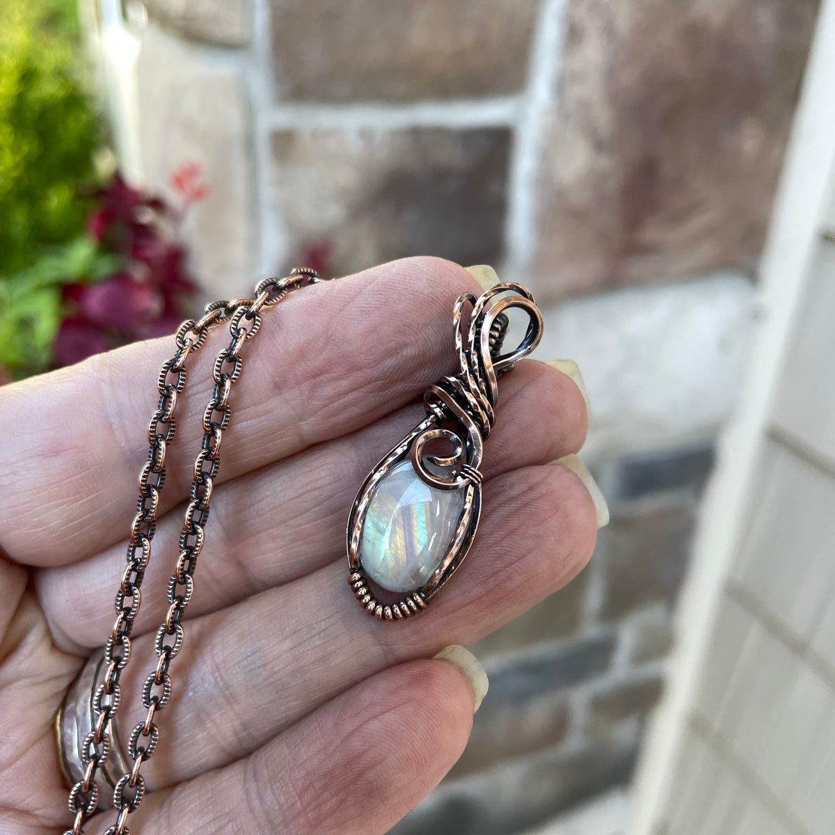 Moonstone Small Oval Copper Pendant