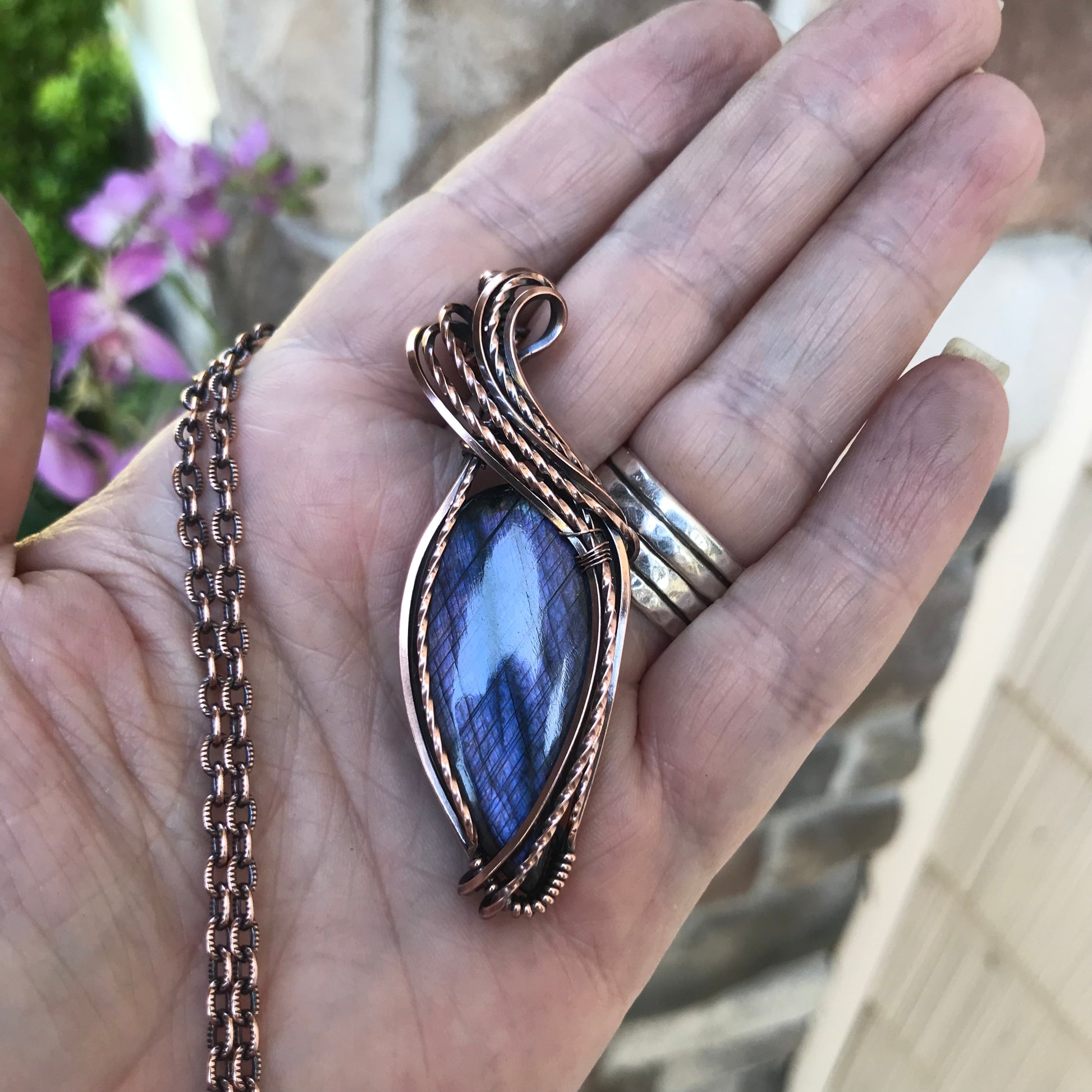 Purple Labradorite Copper Pendant