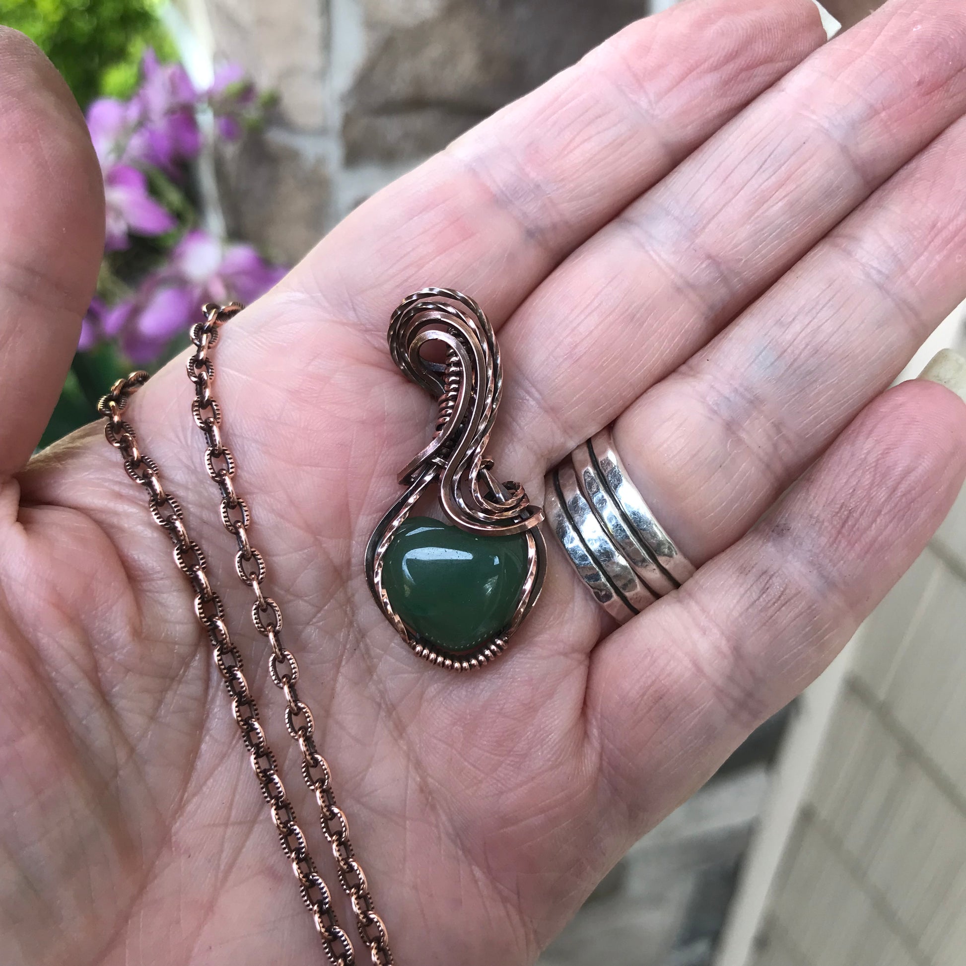 Aventurine Copper Heart Pendant